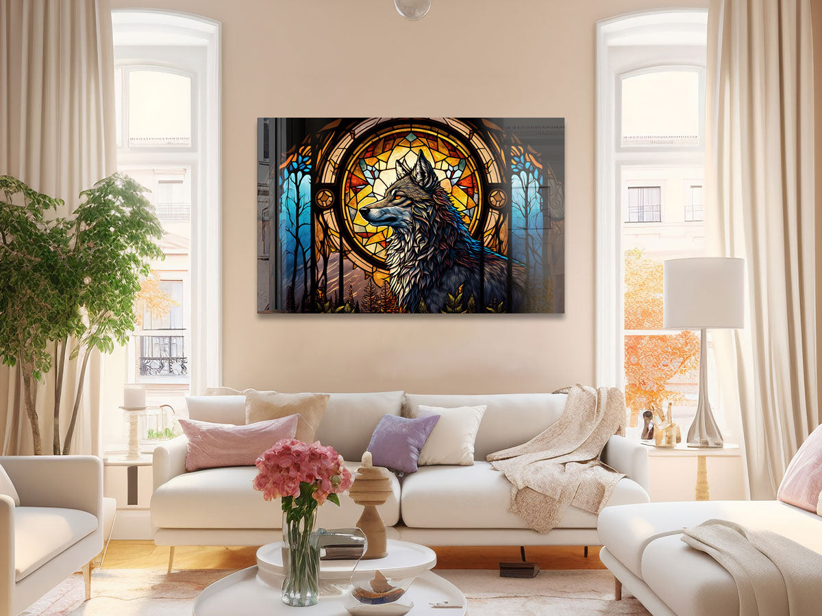 Wolf Stained Glass Window Film - Decorative Privacy Cling for Home & Office - Perfect for Bedroom, Bathroom, and Living Room Windows