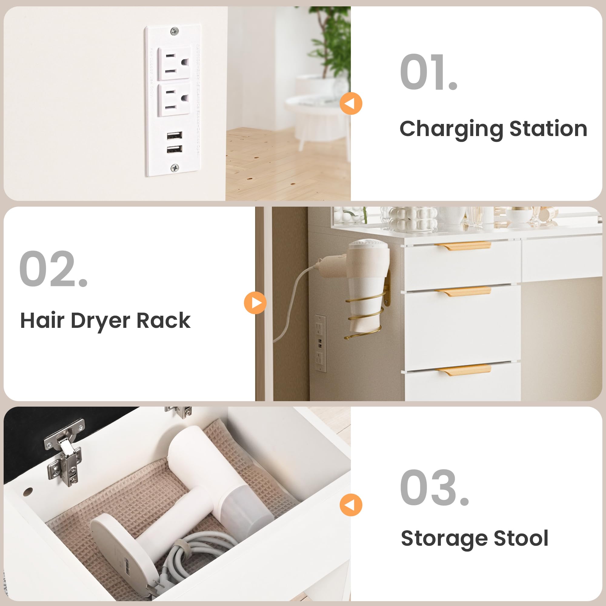 Pamapic 11-Drawer Vanity Desk with Golden Handles - Upgraded Silent Slides, LED Mirror with 3 Lighting Modes, Glass Top Makeup Vanity Set with Chair & Portable Mirror, USB Charging Station - Perfect for Bedroom, Dressing Room & Home Beauty Salon
