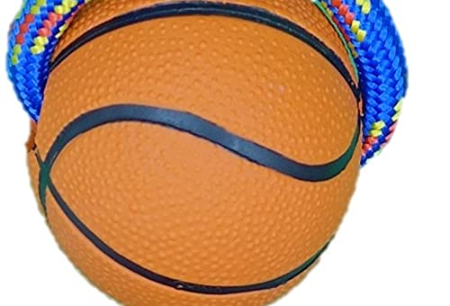 Durable Rubber Ball with Rope - Interactive Dog Toy for Fetch & Tug of War (Basketball Design) - Perfect for Outdoor Play, Training & Bonding with Your Pet
