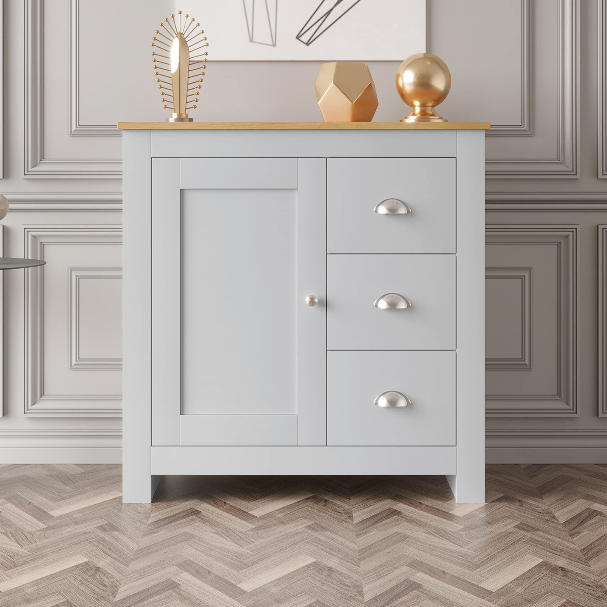 Yoglad 31 Inch Grey Wooden Kitchen Accent Cabinet - Contemporary Decorative Storage Buffet & Console Table Sideboard with Shelf - Perfect for Hallway, Entryway, Dining Room & Small Space Organization