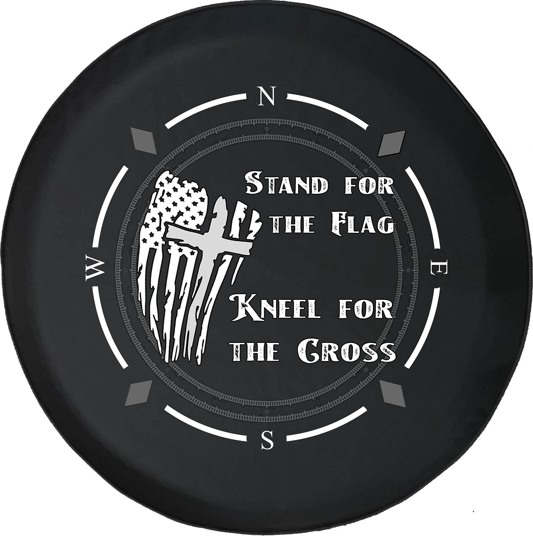 American Flag Spare Tire Cover with Compass Stand - SUV, Trailer & RV Wheel Accessories - Durable Fit for Multiple Vehicles - Perfect for Off-Road Adventures & Patriotic Displays