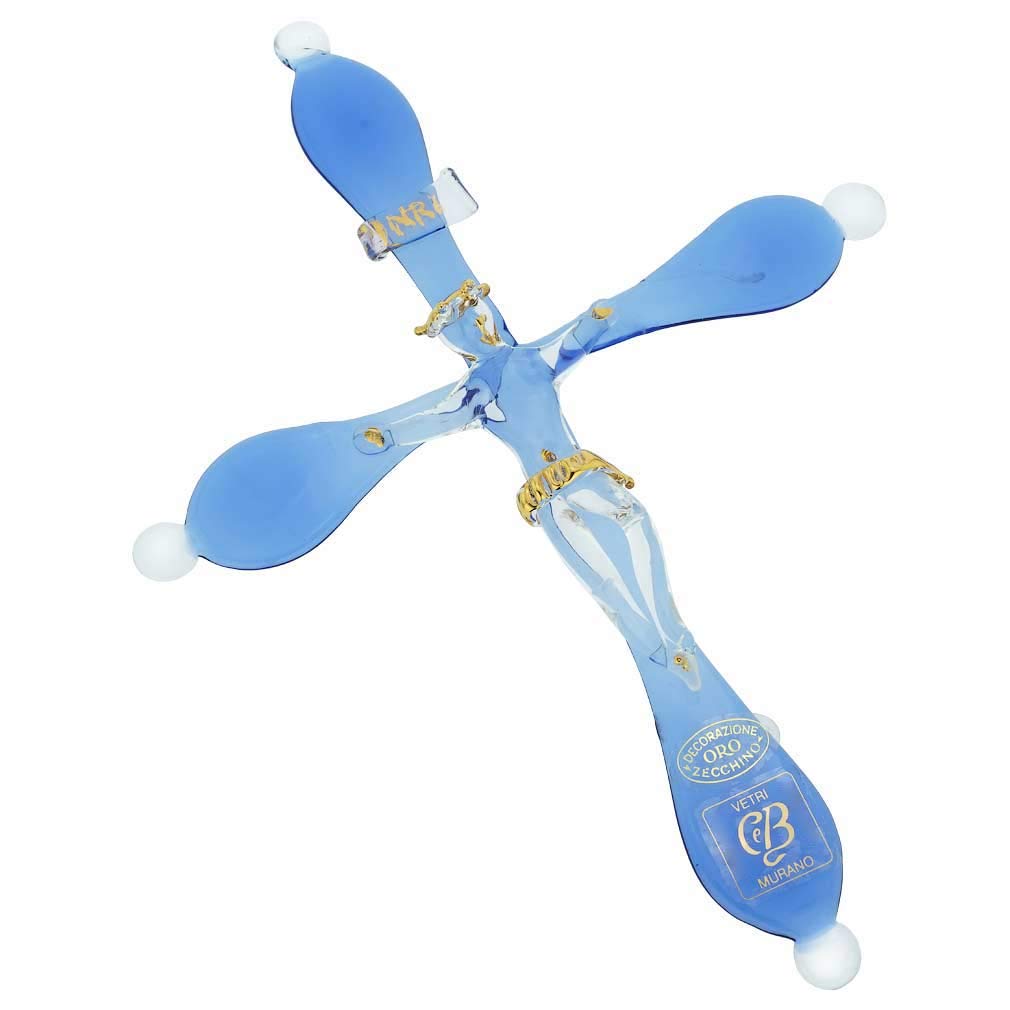 GlassOfVenice Murano Glass Elegant Cross Wall Crucifix - Handmade Italian Religious Home Decor for Church, Bedroom & Gift Giving