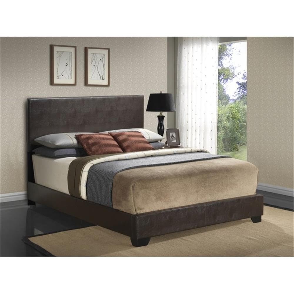 Glory Furniture Aaron Faux Leather Upholstered Queen Size Bed in Cappuccino Brown - Modern Bedroom Furniture for Master Bedroom & Guest Room