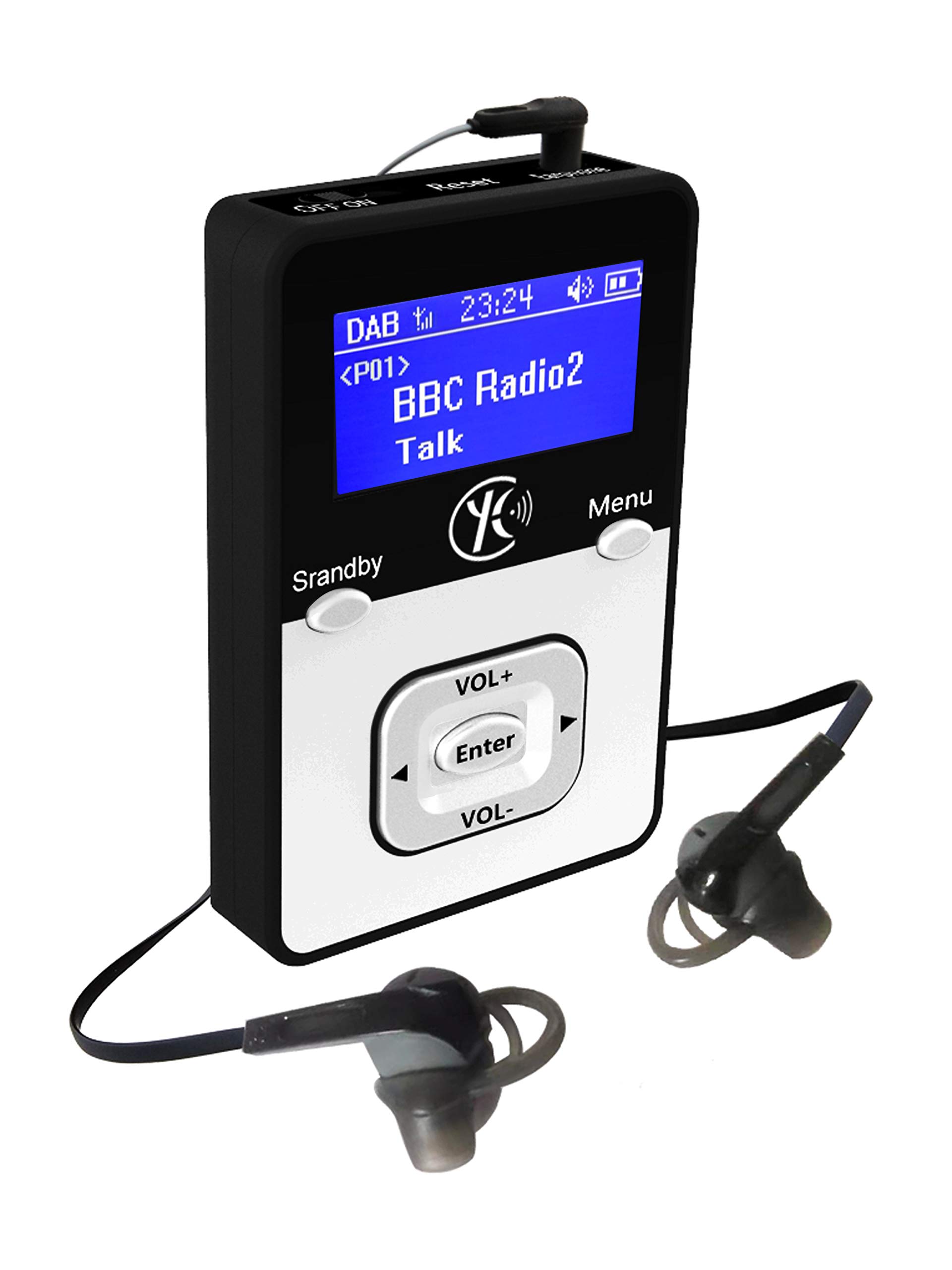 Yaakin K2 Digital Radio - Portable DAB/DAB+/FM Receiver with Rechargeable Battery, Headphones Included - Perfect for Travel, Camping, and Emergency Use