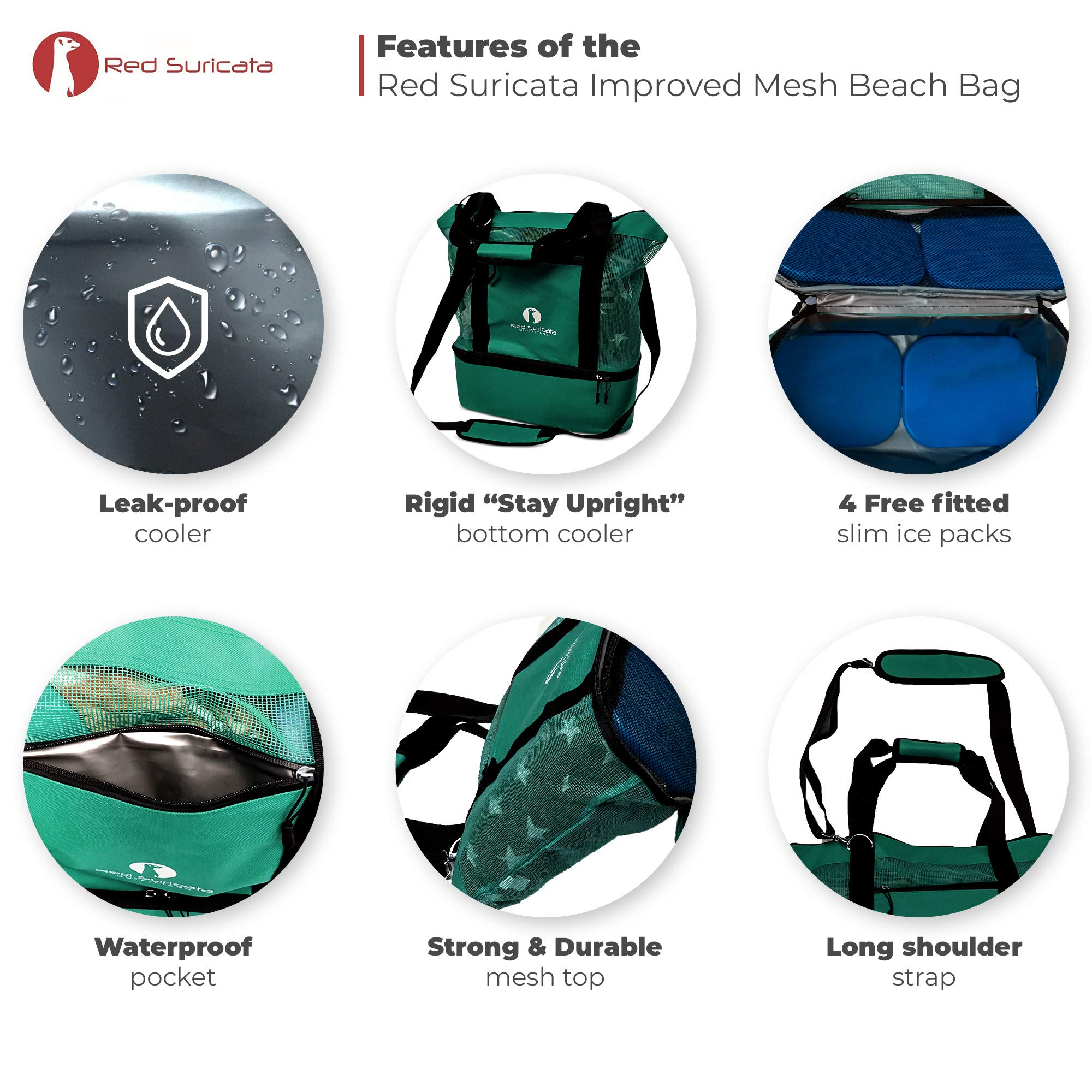 Red Suricata Mesh Beach Bag Cooler - Insulated Leak-Proof Tote for Women & Men | Perfect for Pool Parties, Picnics & Beach Vacations (Turquoise Green)