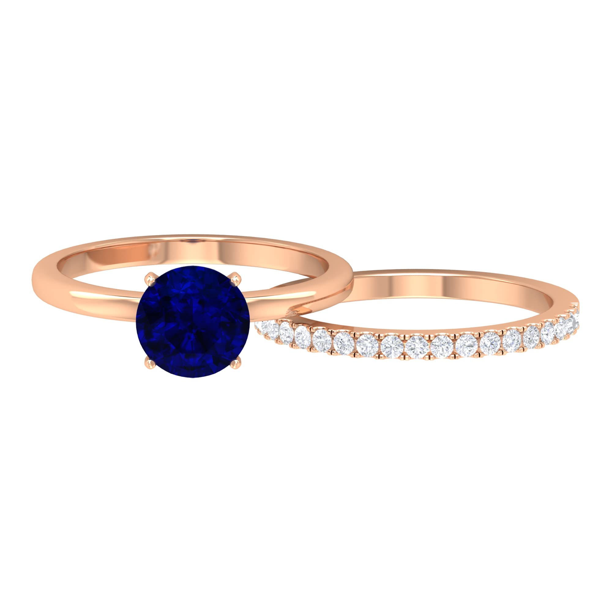 2.5 CT Blue Sapphire & Moissanite Wedding Ring Set in 14K Solid Gold - Solitaire Engagement Ring with Matching Band for Bridal Jewelry, Anniversary Gift, or Special Occasion