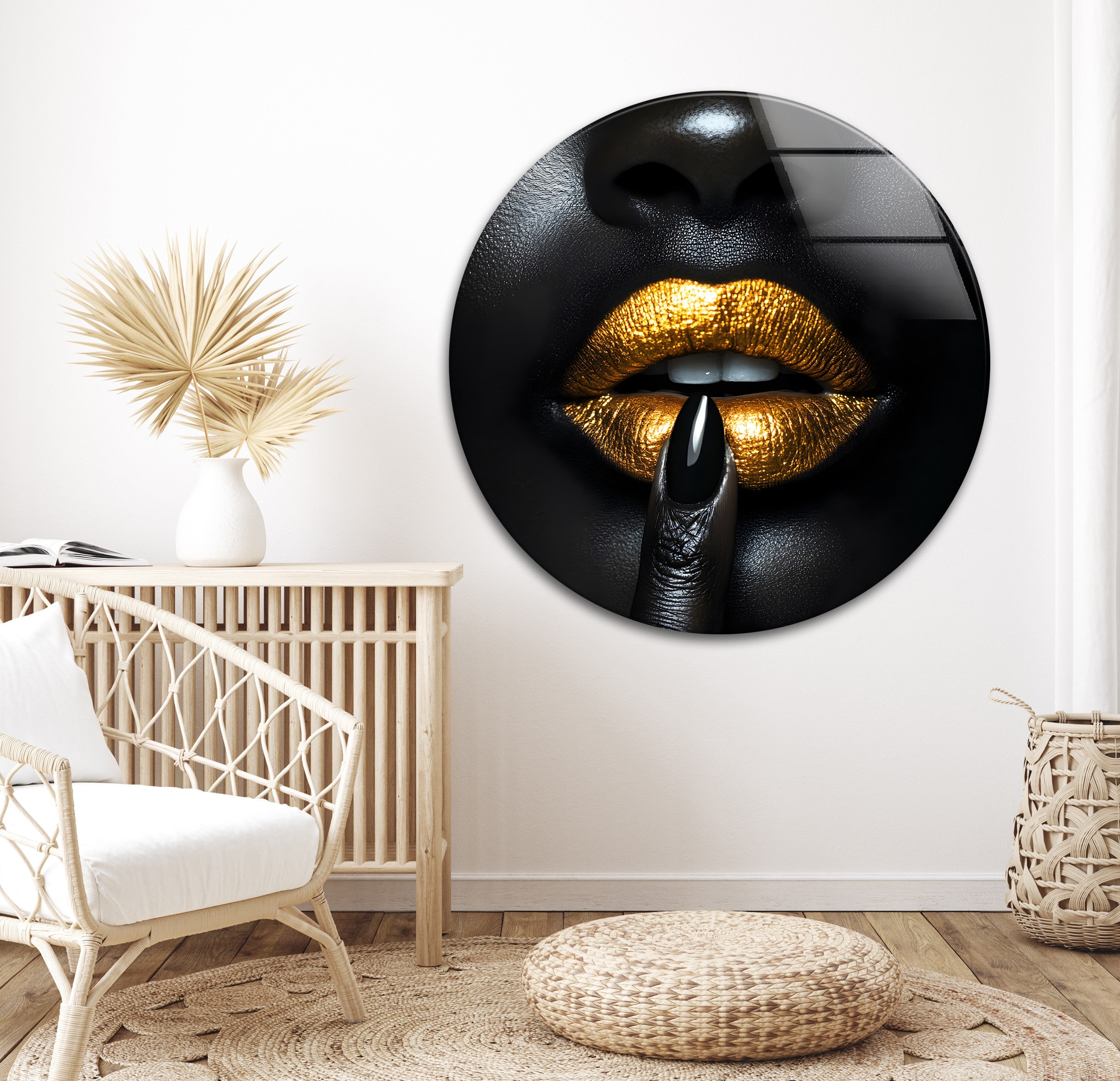 Black and Gold Lips Wall Art - Bold & Striking Glass Wall Decor for Living Room, Bedroom & Office | Modern Home Decor & Unique Gift Idea