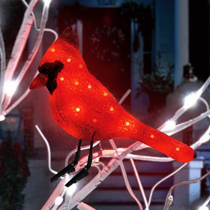 6 LED Red Cardinal Bird Christmas Decorations with Clipped Feet - Outdoor/Indoor Holiday Decor for Yard, Garden, Tree, and Home