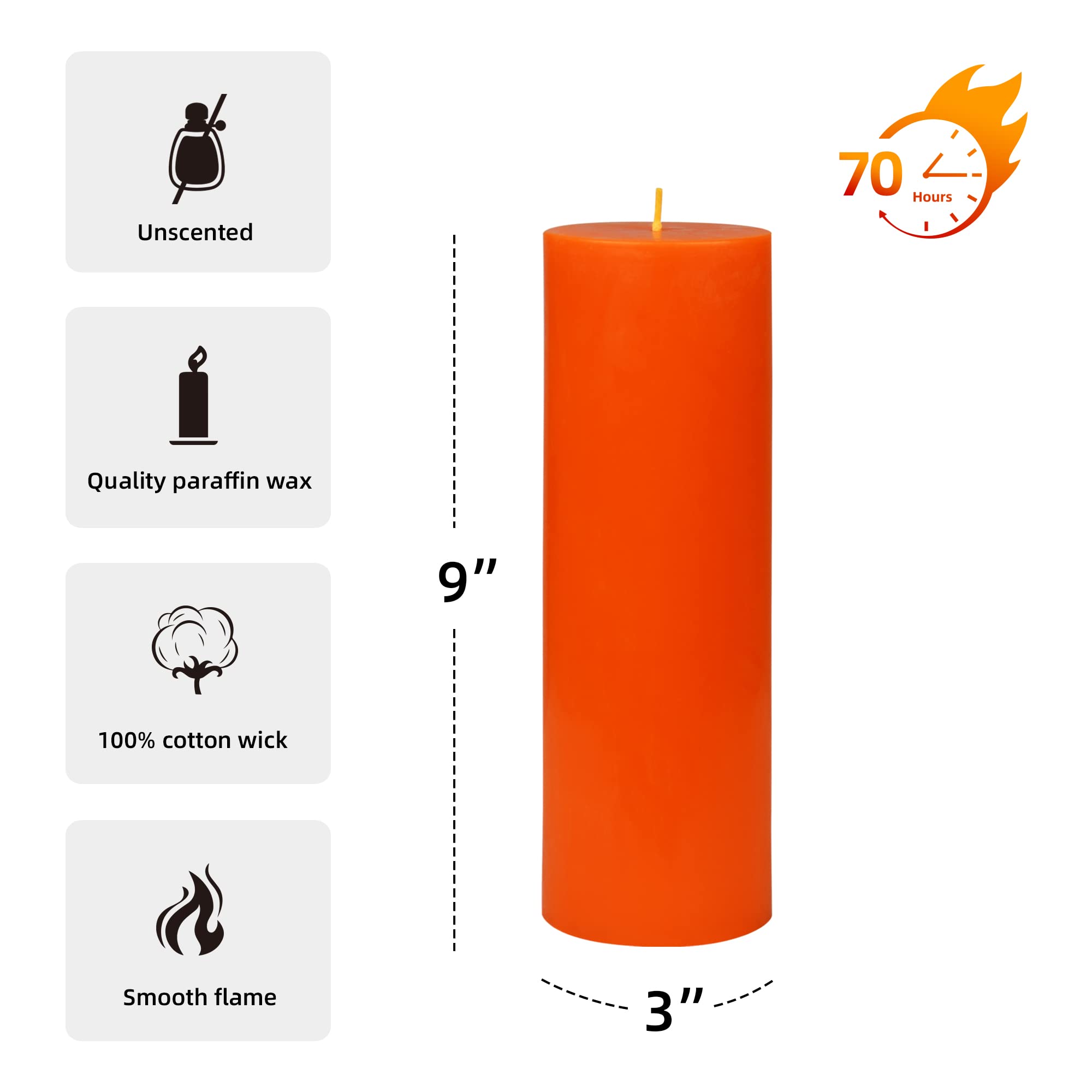 Premium 3x9 Inch Orange Pillar Candle - Long-Lasting Scented Decorative Candle for Home, Wedding, and Holiday Decor