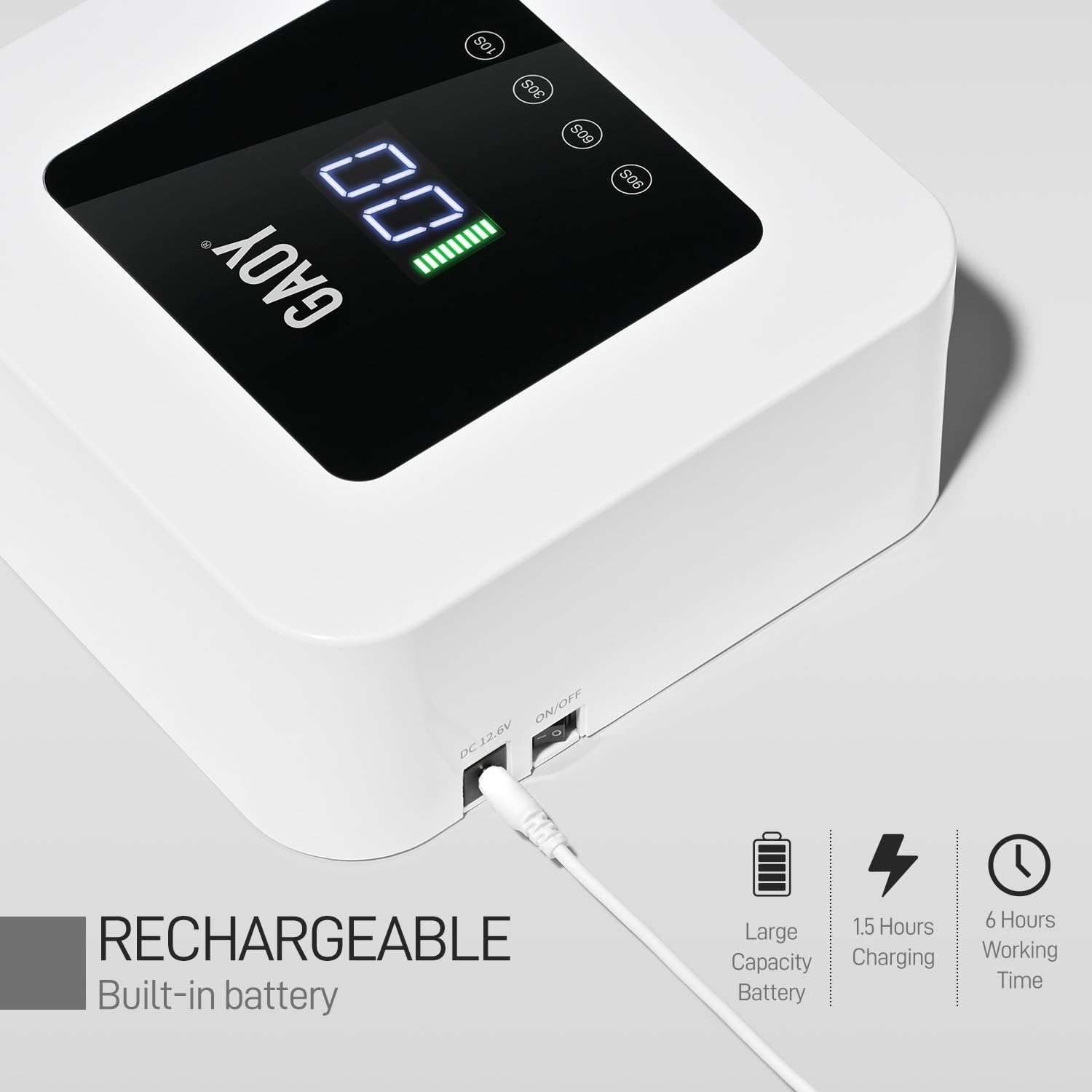 Professional Rechargeable UV LED Nail Lamp for Gel Polish - 4 Timer Settings with Auto Sensor & Sensitive Mode - Fast Curing Portable Nail Dryer for Home Salon & Travel - White