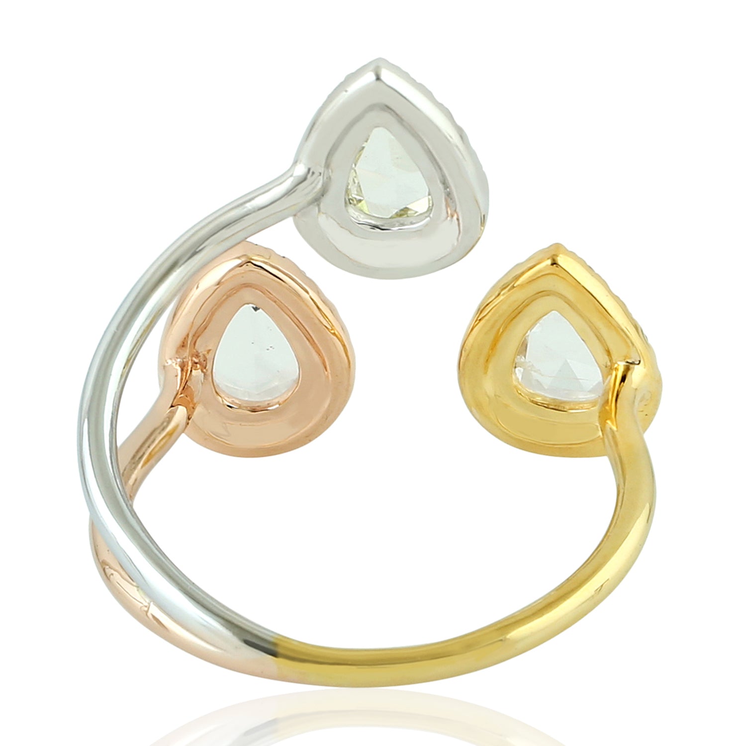 18K Tri-Tone Gold Rose Cut Diamond Stackable Between Finger Ring for Women - Perfect for Stacking, Layering & Everyday Elegance