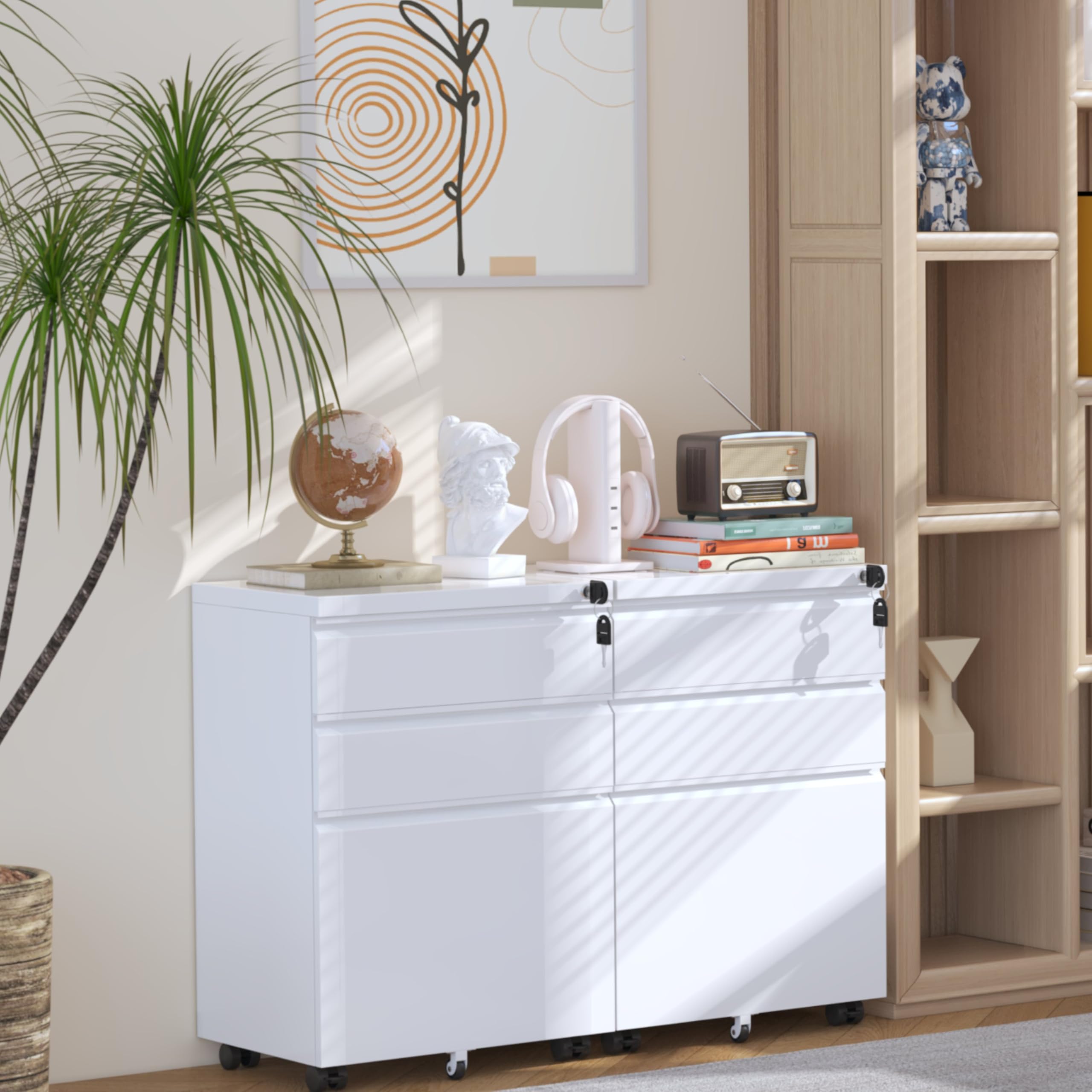INTERGREAT 3-Drawer Mobile File Cabinet with Lock - Under Desk Metal Filing Cabinet for Home & Office - Rolling File Organizer for Legal/Letter/A4 Documents - White - Perfect for Small Spaces & Office Organization