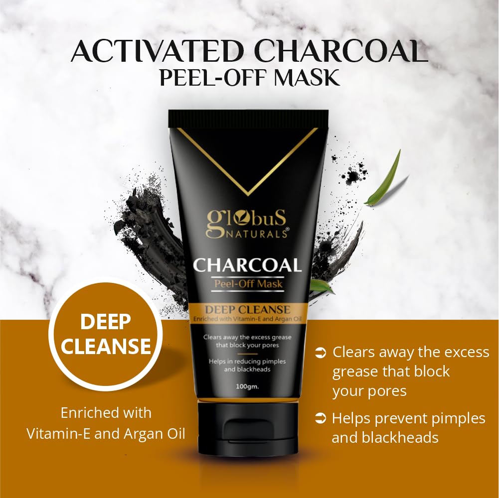 Globus Naturals Charcoal Detoxifying Face Wash & Peel Off Mask Set - Deep Cleansing, Exfoliation, Anti-Acne Treatment for Men & Women | Blackhead Removal, Pimple Control | Perfect for Daily Skincare & Spa Nights at Home