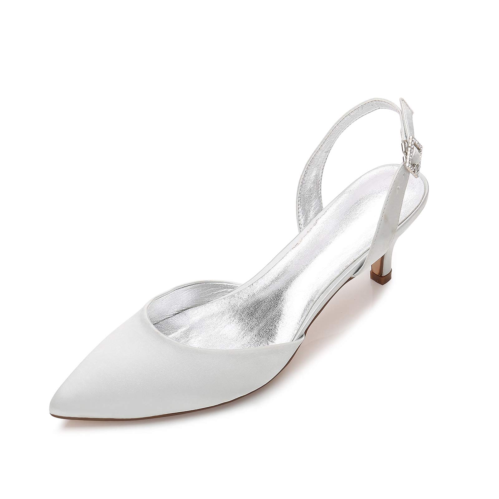 Women's Pointed Toe Satin Pumps - Low Heel Slingback Wedding Shoes for Bride | Elegant Evening Party & Formal Occasion Sandals
