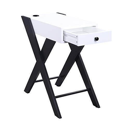 BOWERY HILL Modern Nightstand with USB Charging Port - White & Black End Table for Bedroom, Living Room & Office Use