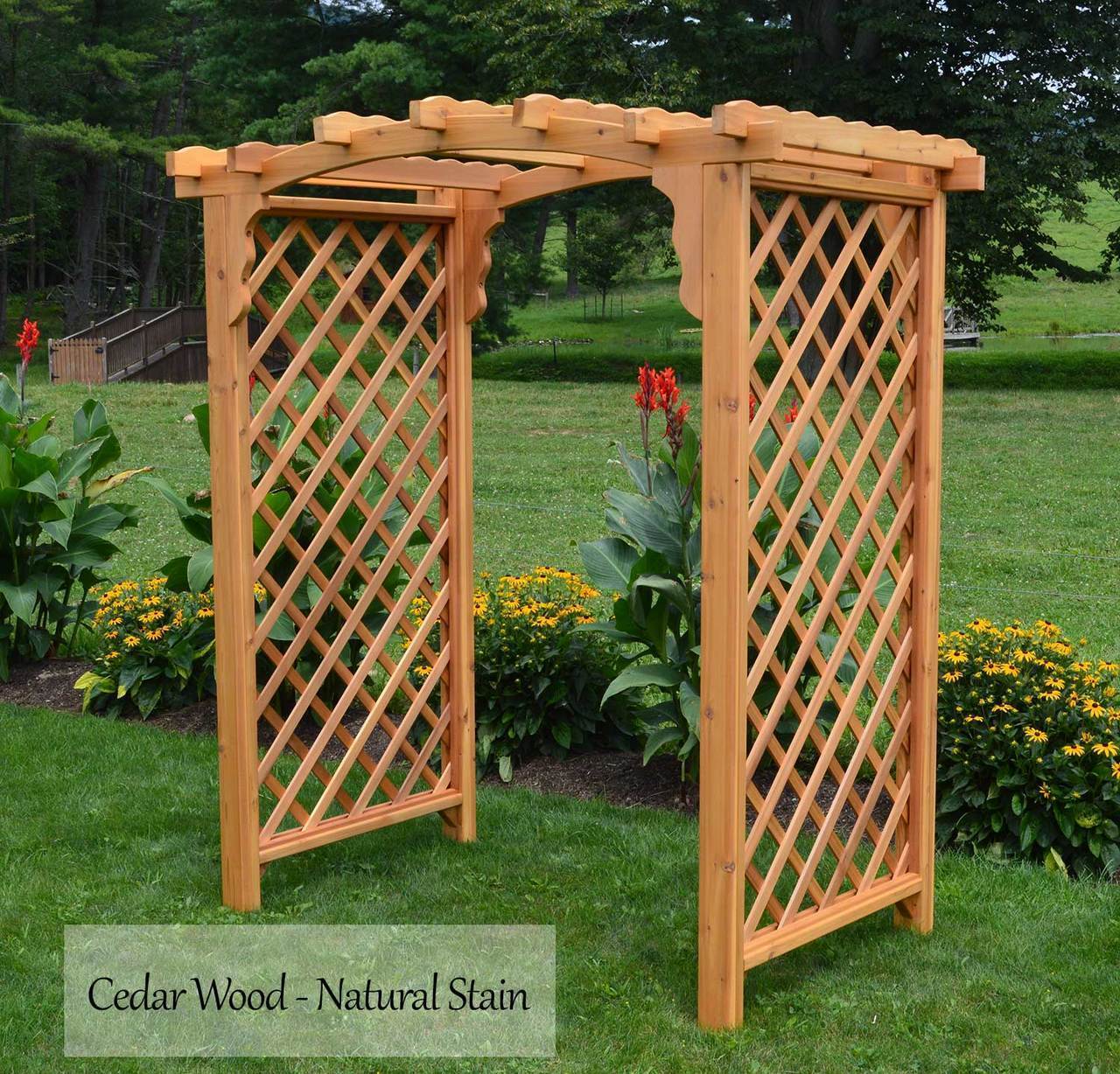 Amish Handcrafted Cedar Wood Jamesport Arbor - Rustic Outdoor Garden Arch for Weddings, Backyard Decor & Landscaping