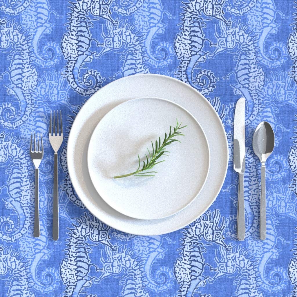 Custom Seahorse Ocean Blue Beach Watercolor Tablecloth - 70