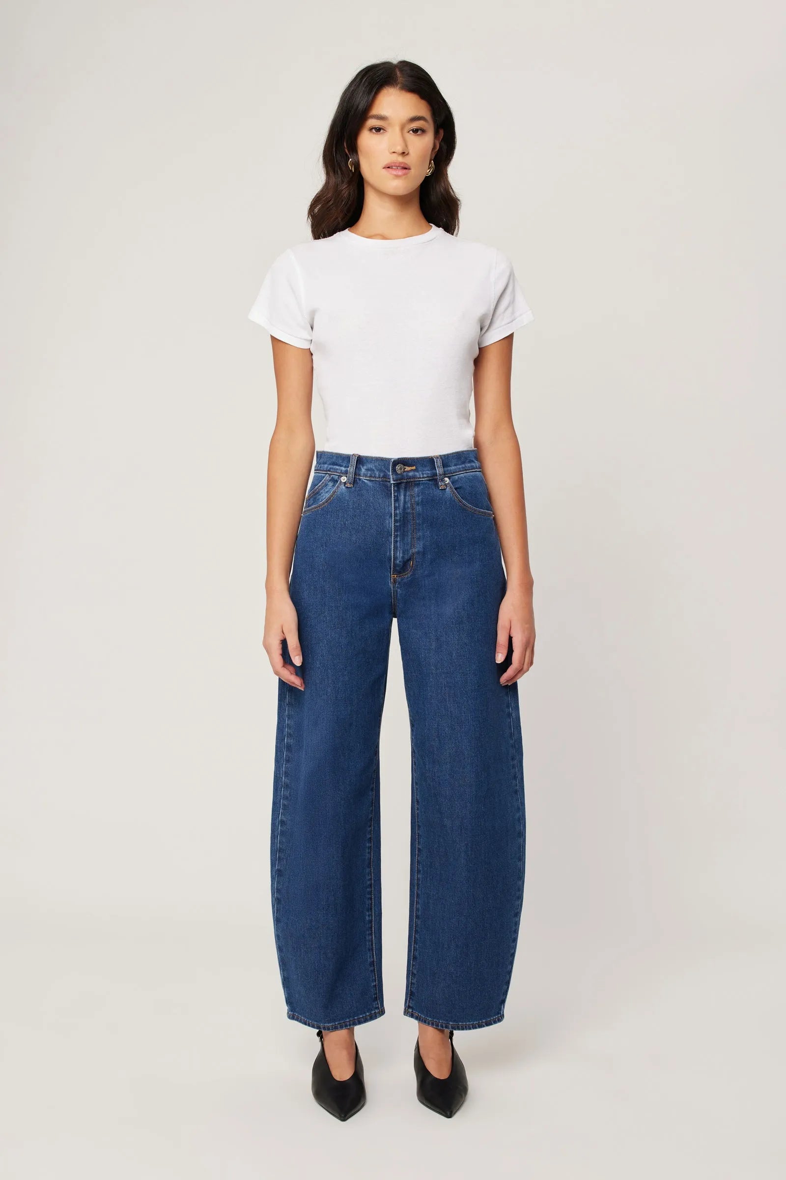 Gigi Forever Blue Mid Rise Barrel Jeans for Women - Stylish Comfort for Casual Outings & Everyday Wear