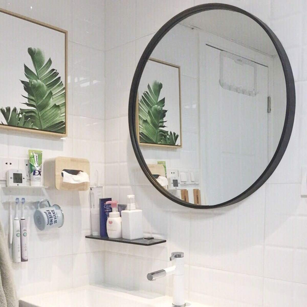 24 Inch Black Round Wall Mirror - Metal Circle Mirror for Bathroom, Entryway, Dining & Living Room Decor | Vanity Mirror for Makeup | Modern Home Decoration Accessory (OGCAU)
