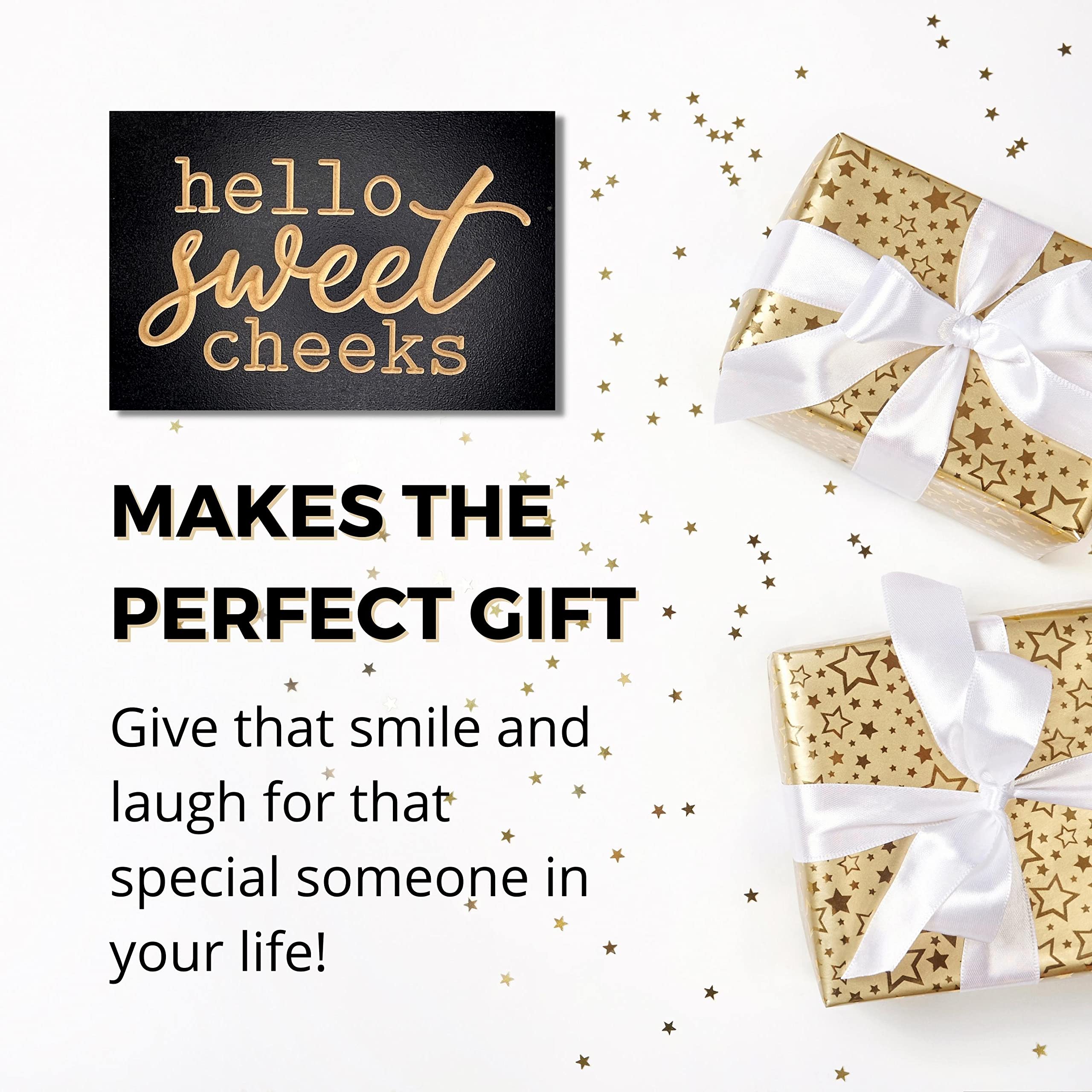Hello Sweet Cheeks Bathroom Sign - 6x9 Inch Wooden Funny Half Bathroom Decor - Powder Room & Guest Bath Door Sign - Black Above Toilet Wall Art by True Stock Studios - Perfect for Farmhouse, Rustic & Modern Bathroom Decor Styles