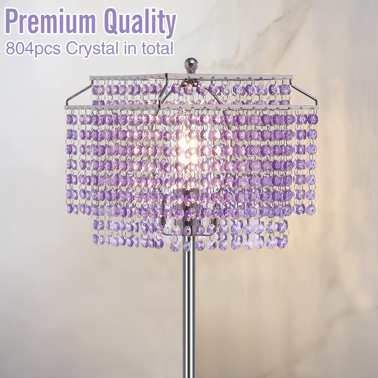Crystal Table Lamp with USB Ports & Floor Lamp Set of 2 - Modern Lighting for Living Room, Bedroom, Office (Purple) | Elegant Home Decor & Workspace Lighting Solution