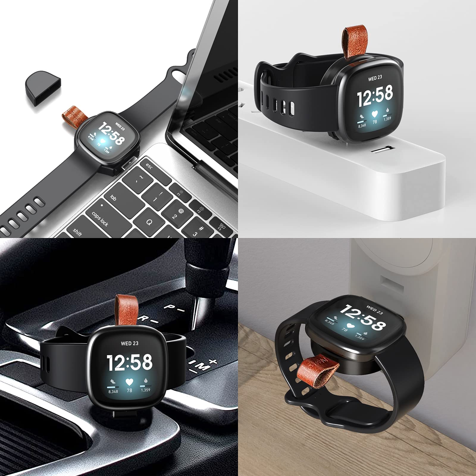 Original Fitbit Versa 3/4 & Sense/Sense 2 Magnetic Fast Charger - Portable USB Travel Charging Dock for Fitbit Smartwatch | Perfect for Home, Office & Gym Use
