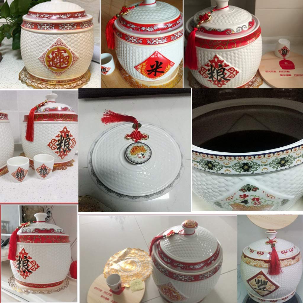 Premium Ceramic Rice Storage Container with Tassel Design - Airtight Household Rice Dispenser with Lid - Large Capacity Rice Bucket (4-12.5KG/141-441OZ) - Perfect for Kitchen Organization & Asian Cooking (Color: B-7.5KG)