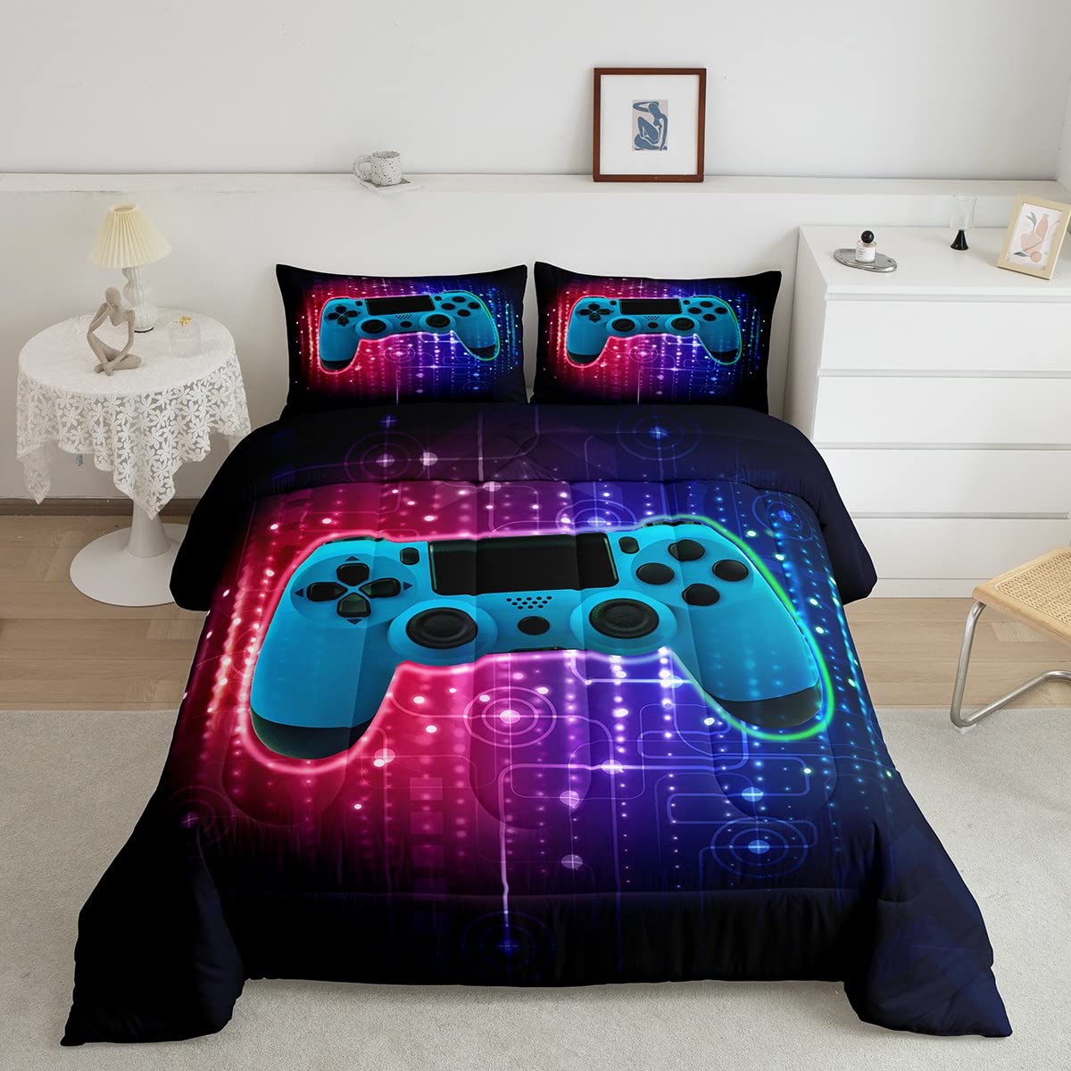 Feelyou Gamer Comforter Set - Queen Size Video Game Themed Bedding with 2 Pillowcases | Soft Down Alternative Duvet for Kids & Teens | Perfect for Gaming Rooms, Sleepovers & Boys Bedroom Decor