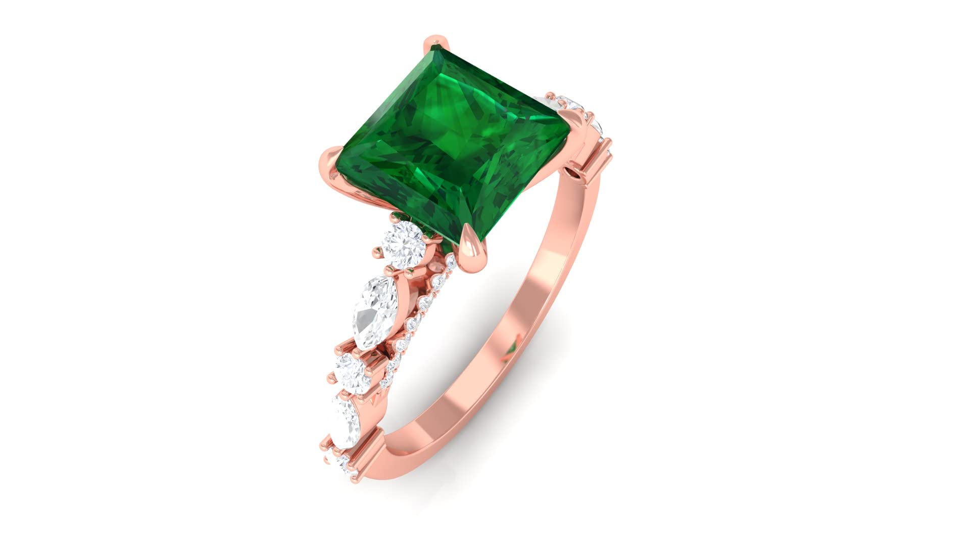3 CT Lab-Created Emerald & Moissanite Ring | 14K Solid Gold Princess Cut Engagement Ring for Women | Wedding, Anniversary, Proposal Gift Idea