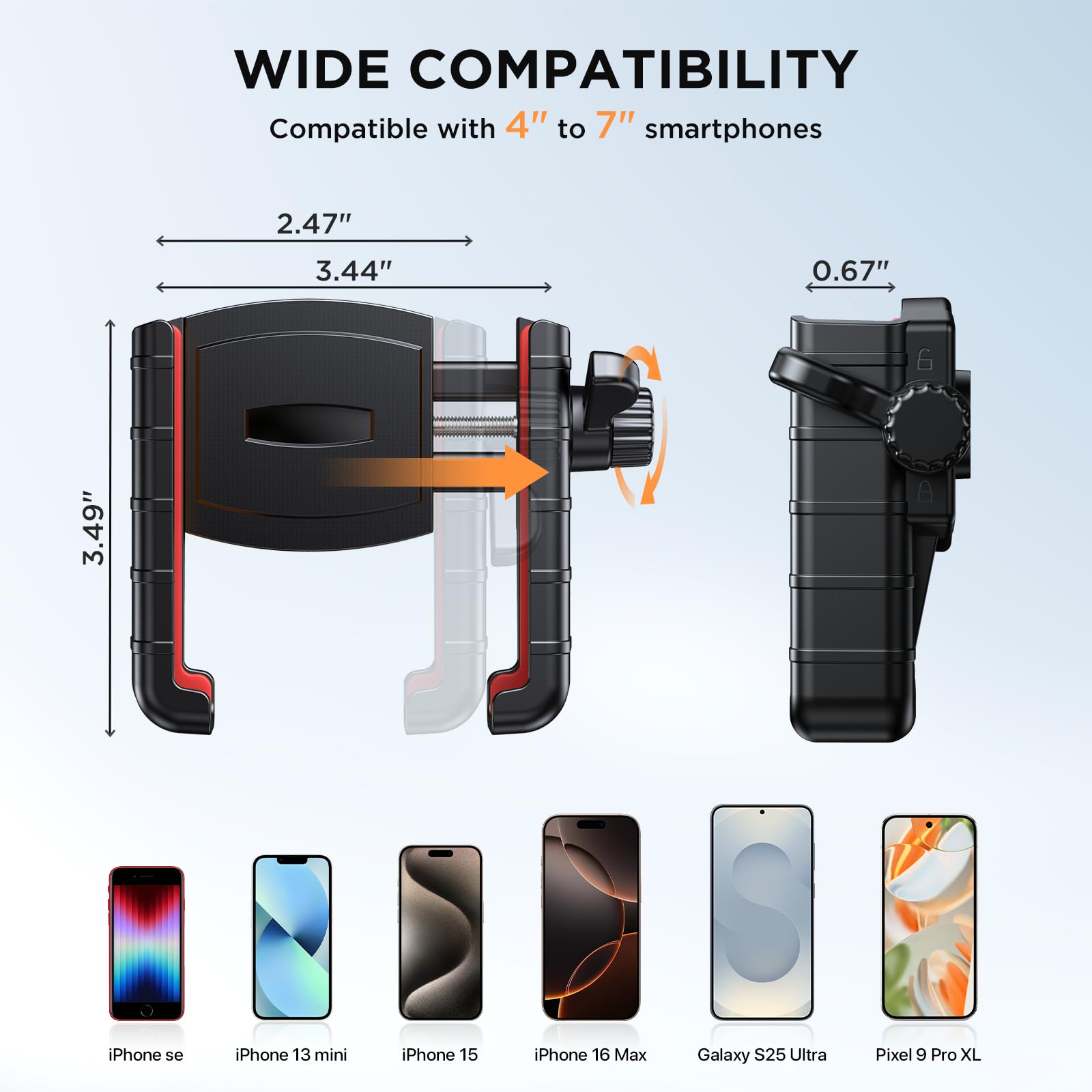 Miracase Bike Phone Mount - Universal Motorcycle & Bicycle Handlebar Phone Holder with Quick Lock System, Compatible with iPhone Samsung (4-7