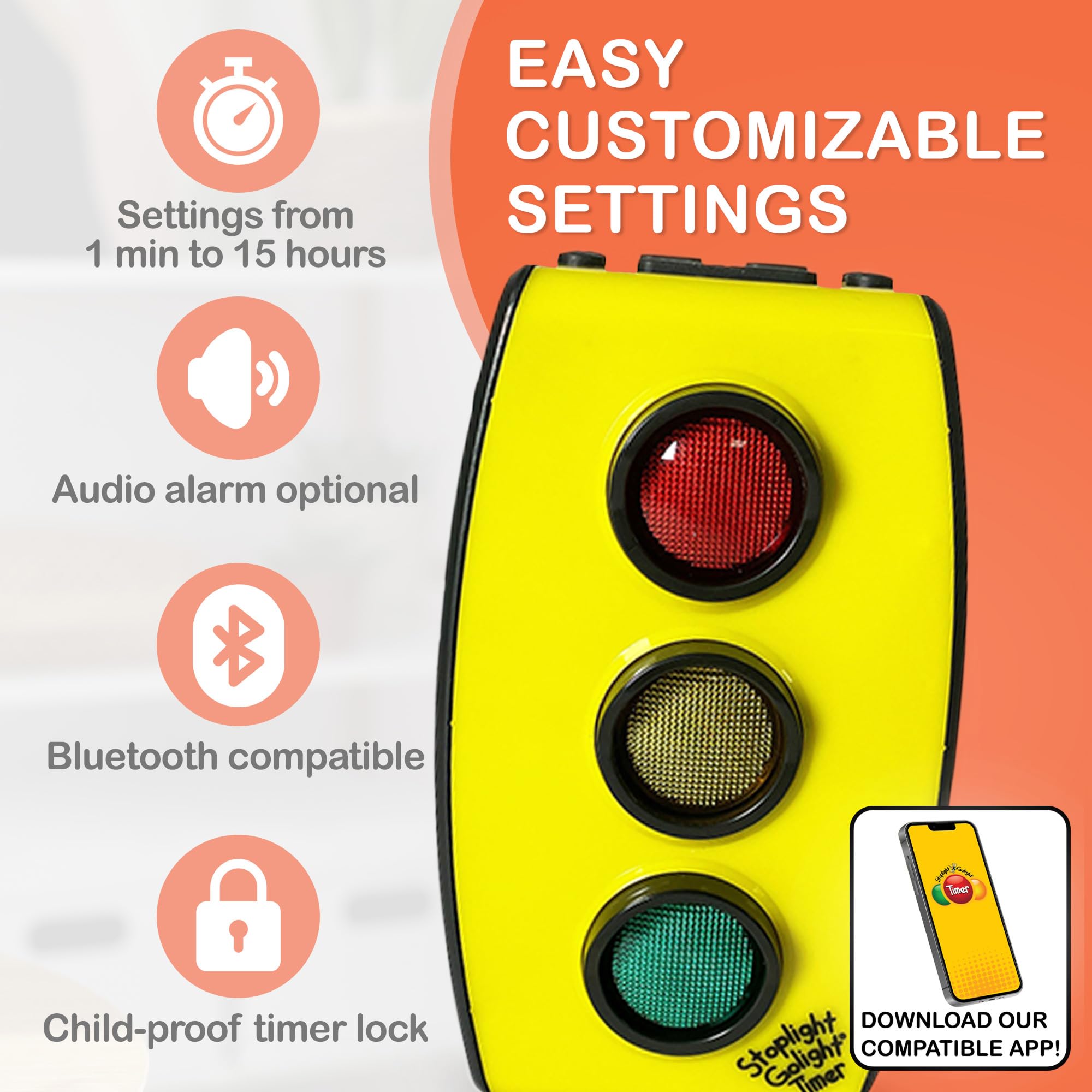 Red Yellow Green Traffic Light Timer for Kids - Classroom, Bedtime & Potty Training Timer | Toddler Sleep Aid, Teeth Brushing & Shower Time Tool | Travel-Friendly Visual Timer for Home & School Use