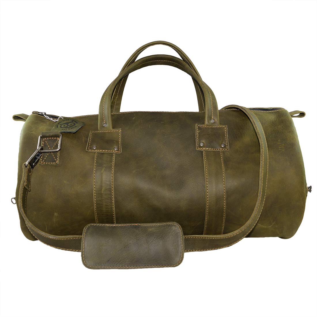 Premium Handmade Full Grain Leather Duffle Bag with Detachable Shoulder Strap & Inner Keyring Holder - Stylish Travel & Messenger Bag in Dark Jade for Business Trips, Weekend Getaways & Gym Use