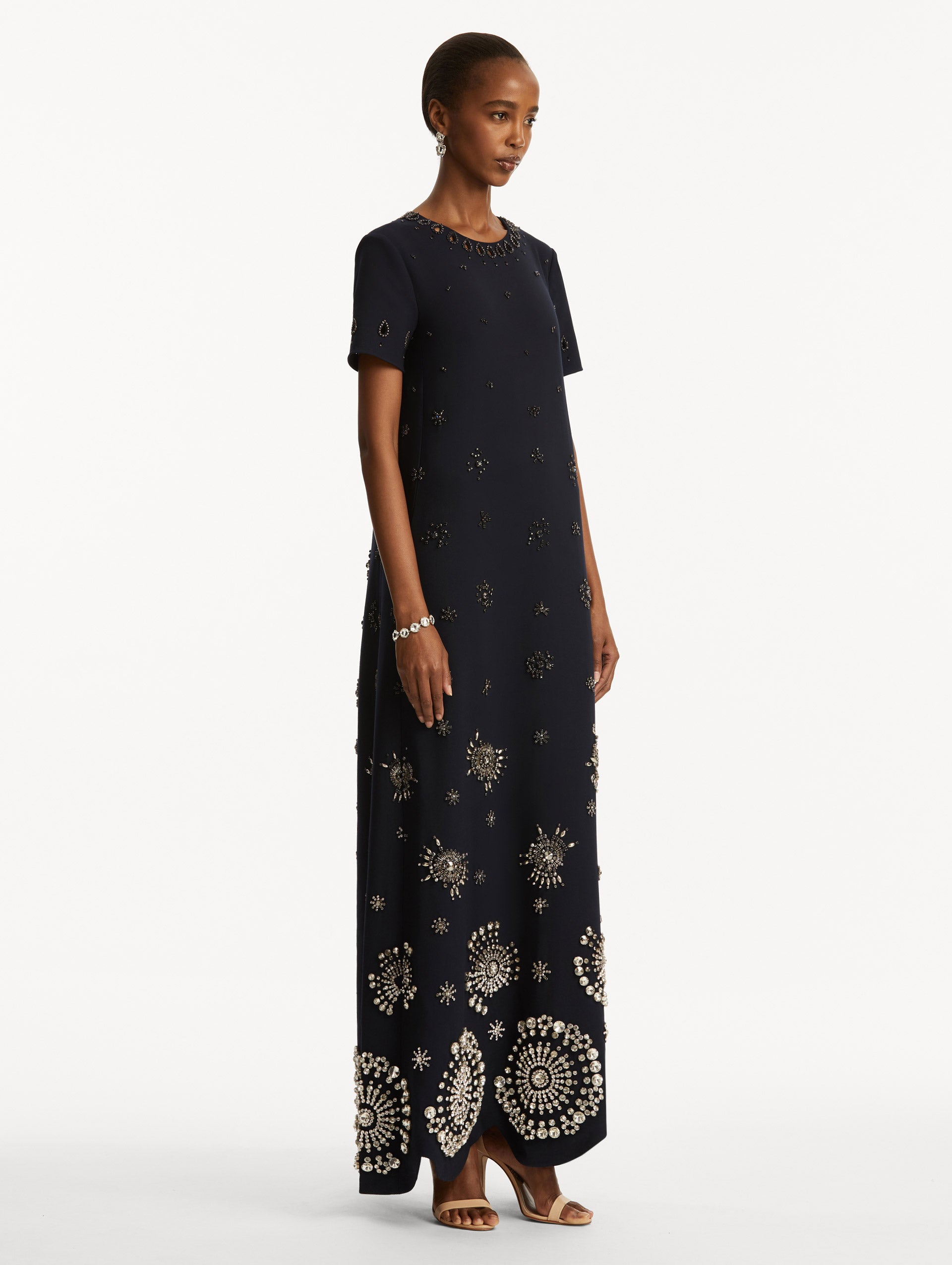 Elegant Crystal Embellished Caftan Dress for Women - Boho Chic Maxi Dress for Beach, Party & Special Occasions