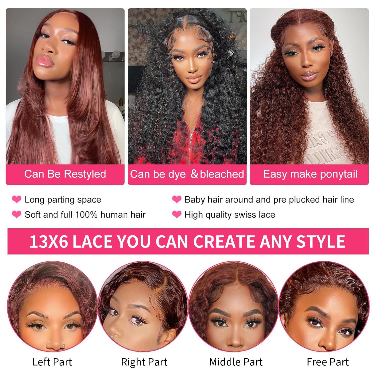 30 Inch Deep Wave Lace Front Wigs Human Hair - Pre Plucked Reddish Brown 13x6 Lace Wig with Baby Hairline | Natural Burgundy Human Hair Wig for Women | Perfect for Daily Wear, Cosplay, and Special Occasions