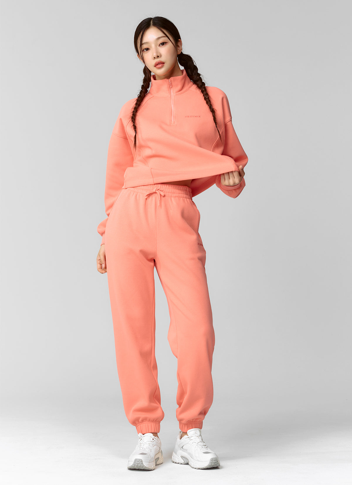 Soft Peach Ribbed Jogger Pants for Women - Comfortable Elastic Waist Lounge Pants - Perfect for Yoga, Running, Travel & Home Relaxation