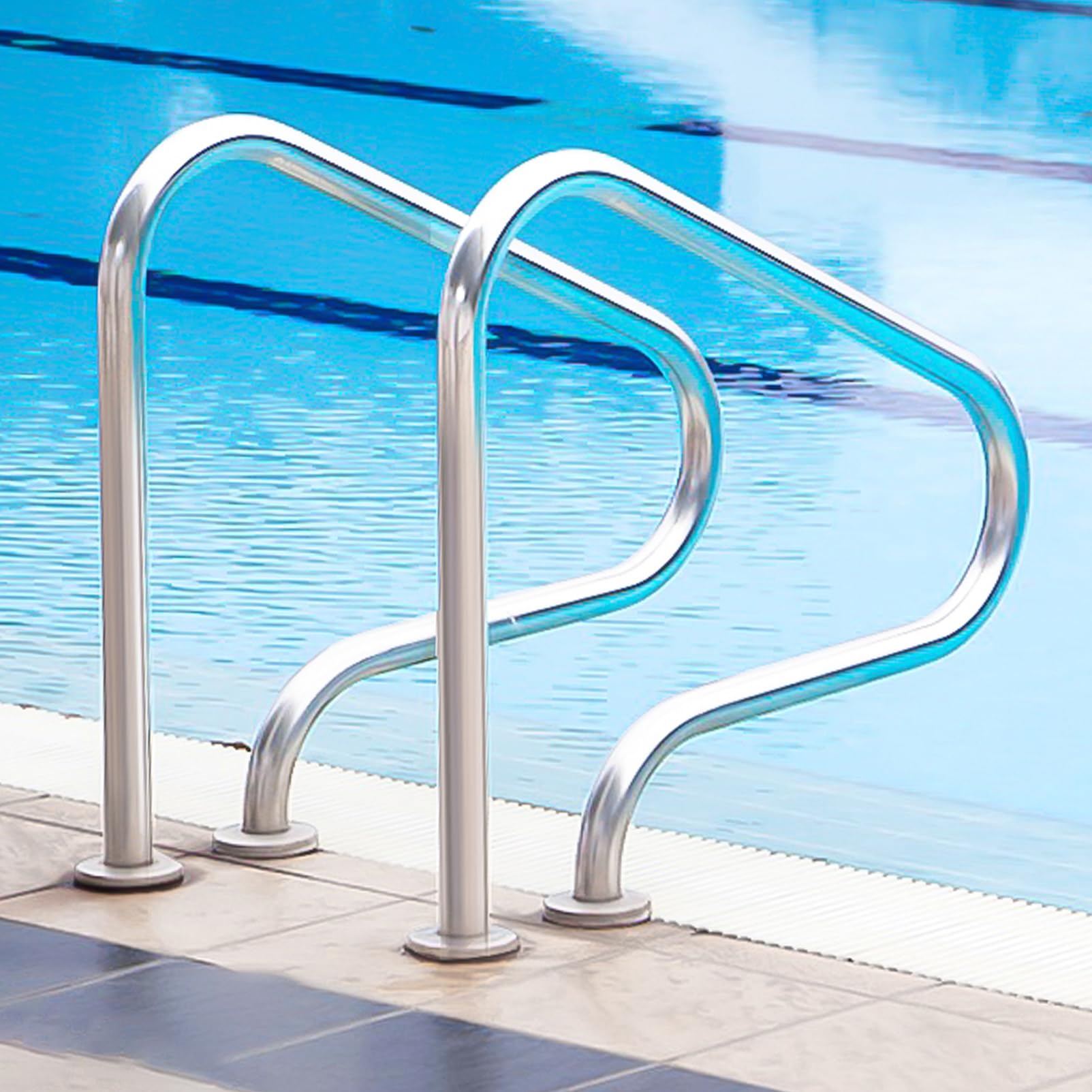 Stainless Steel Pool Handrail - Heavy Duty 304 Stainless Steel Safety Rail for In-Ground Pools | 330lbs Weight Capacity | 31.5x31.5 Inch (800x800mm) | No Pre-Embedding Required with Expansion Screws Included | Perfect for Pool Safety, Elderly Assistance & ADA Compliance