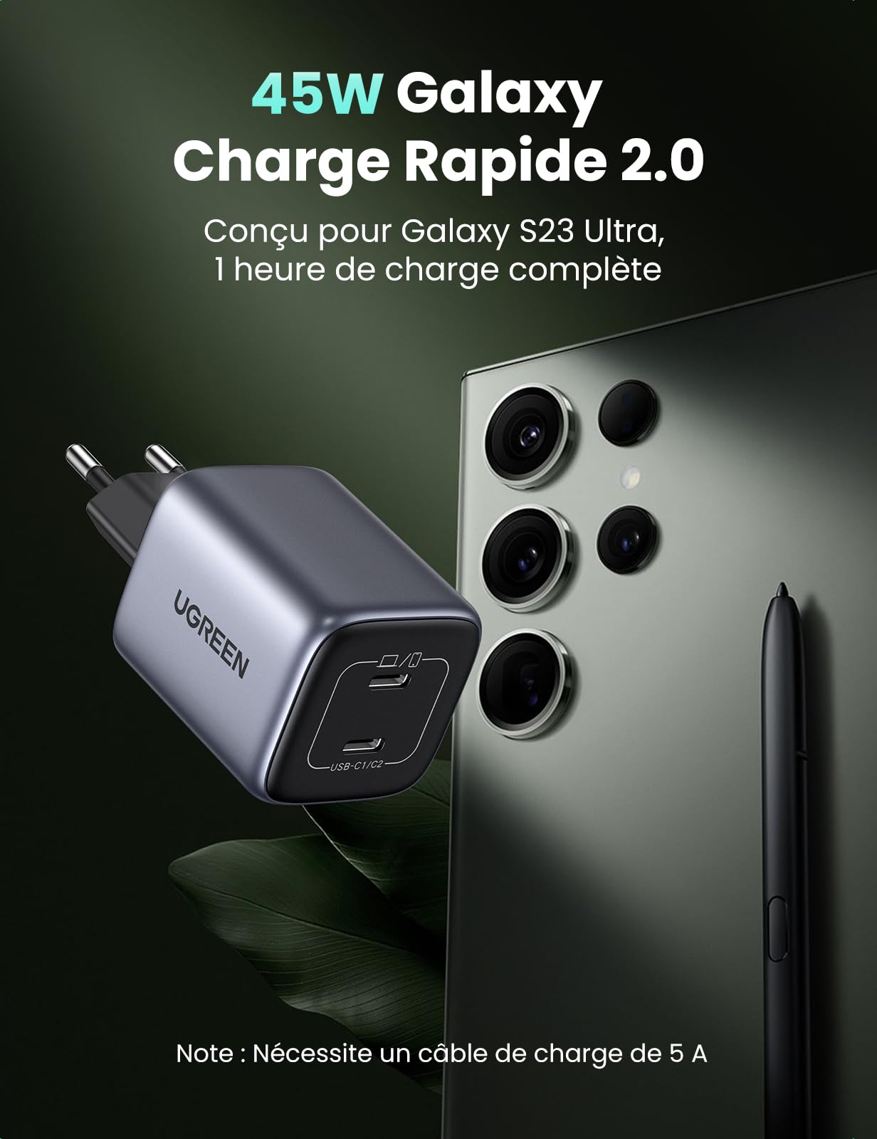 UGREEN Nexode 45W GaN II Fast Charger with 2 USB-C Ports - Compatible with iPhone 16/15/14/13/12/11, Galaxy S24/S23, Pixel 9/8/7, iPad & MacBook - Perfect for Travel, Office & Home Charging
