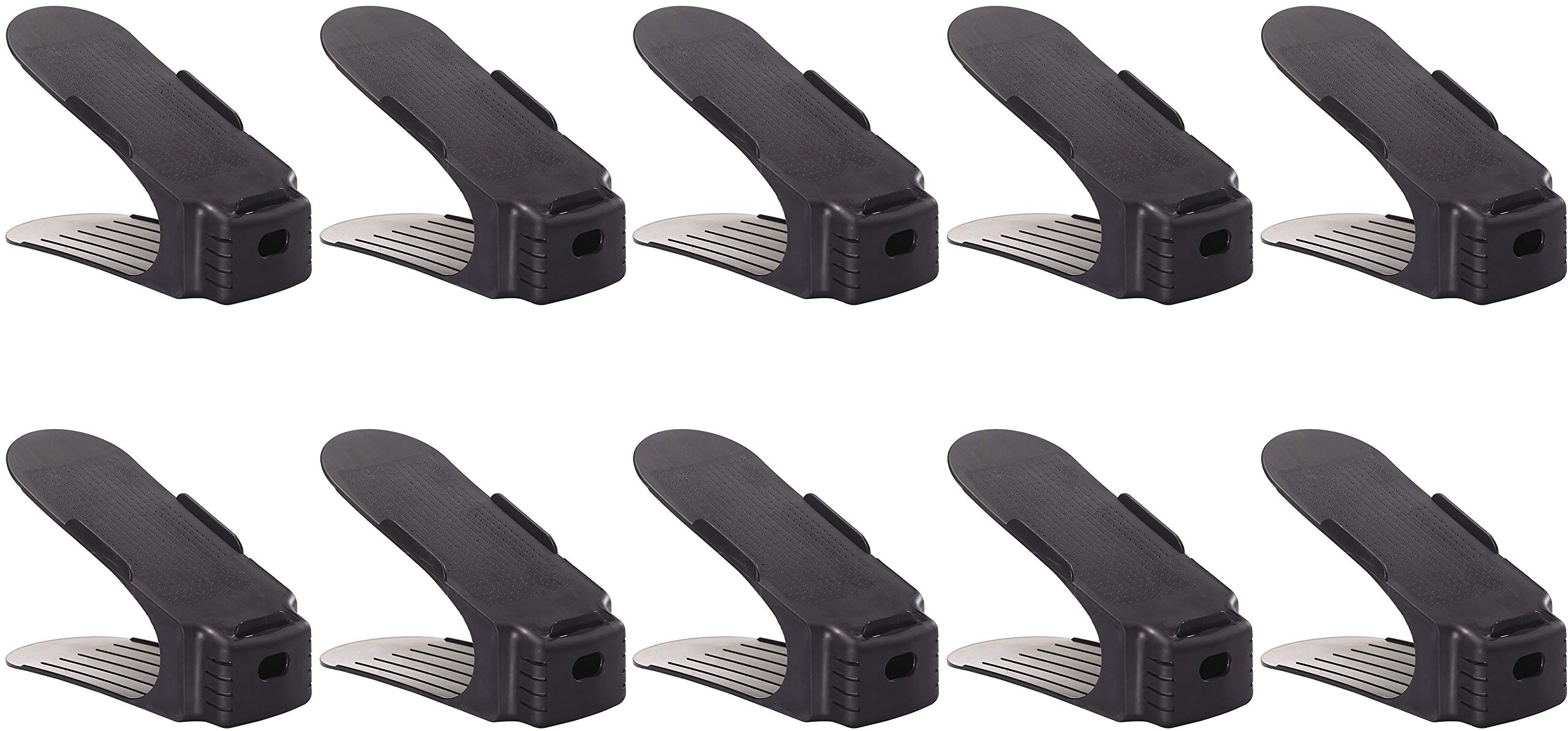 KQGO Stackable Shoe Organizer - Space Saving Double Deck Shoe Rack for Closet Storage (Black, Pack of 10) | Perfect for Small Closets, Bedrooms & Entryway Organization