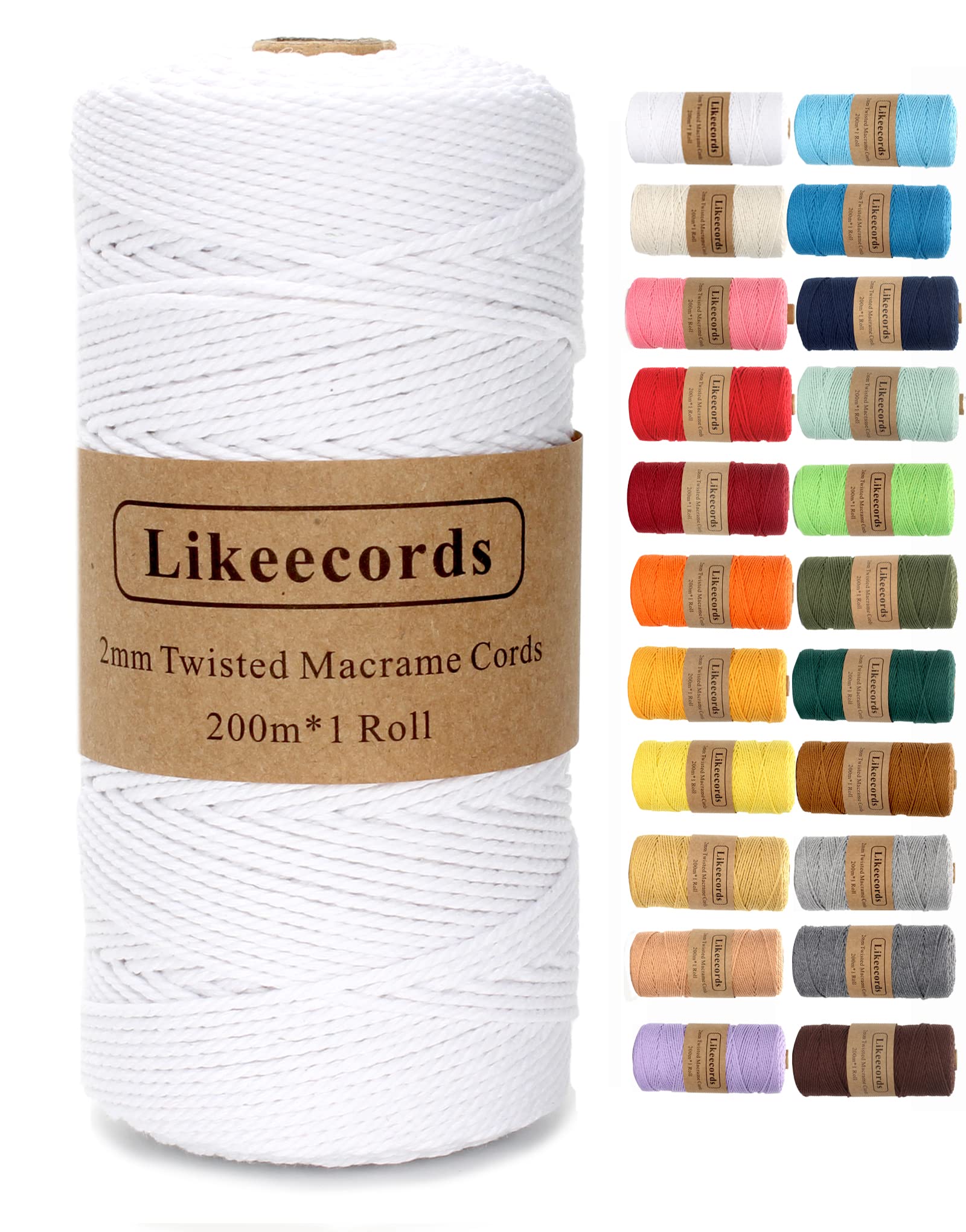 Natural White Macrame Cord 2mm x 219 Yards - Cotton Twine String for DIY Crafts, Knitting, Plant Hangers, Wall Hangings - Perfect for Christmas Decor, Wedding Decorations, Boho Home Decor & Gift Wrapping