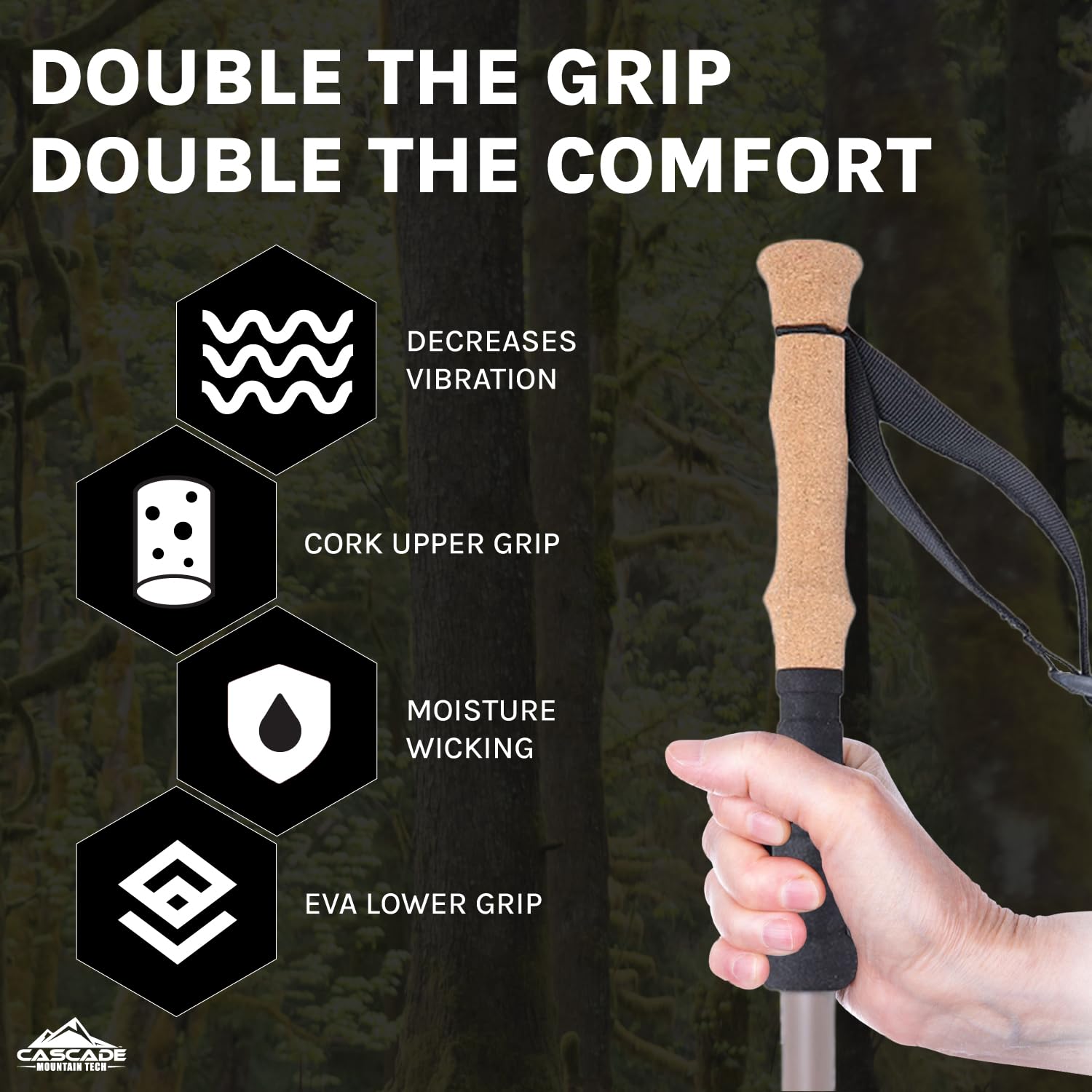 Cascade Mountain Tech Carbon Fiber Trekking Poles - Adjustable Quick Lock Hiking & Walking Sticks with Accessories Mount | Lightweight & Durable for Backpacking, Trail Hiking, Mountain Climbing