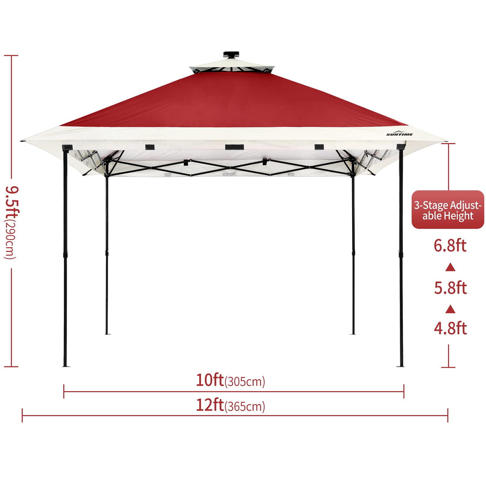 12x12 Instant Pop Up Gazebo with Solar LED Lights & 4 Zippered Screens - Waterproof Polyester Canopy & Powder Coated Steel Frame for Patio, Backyard, Camping, and Outdoor Events (Red)