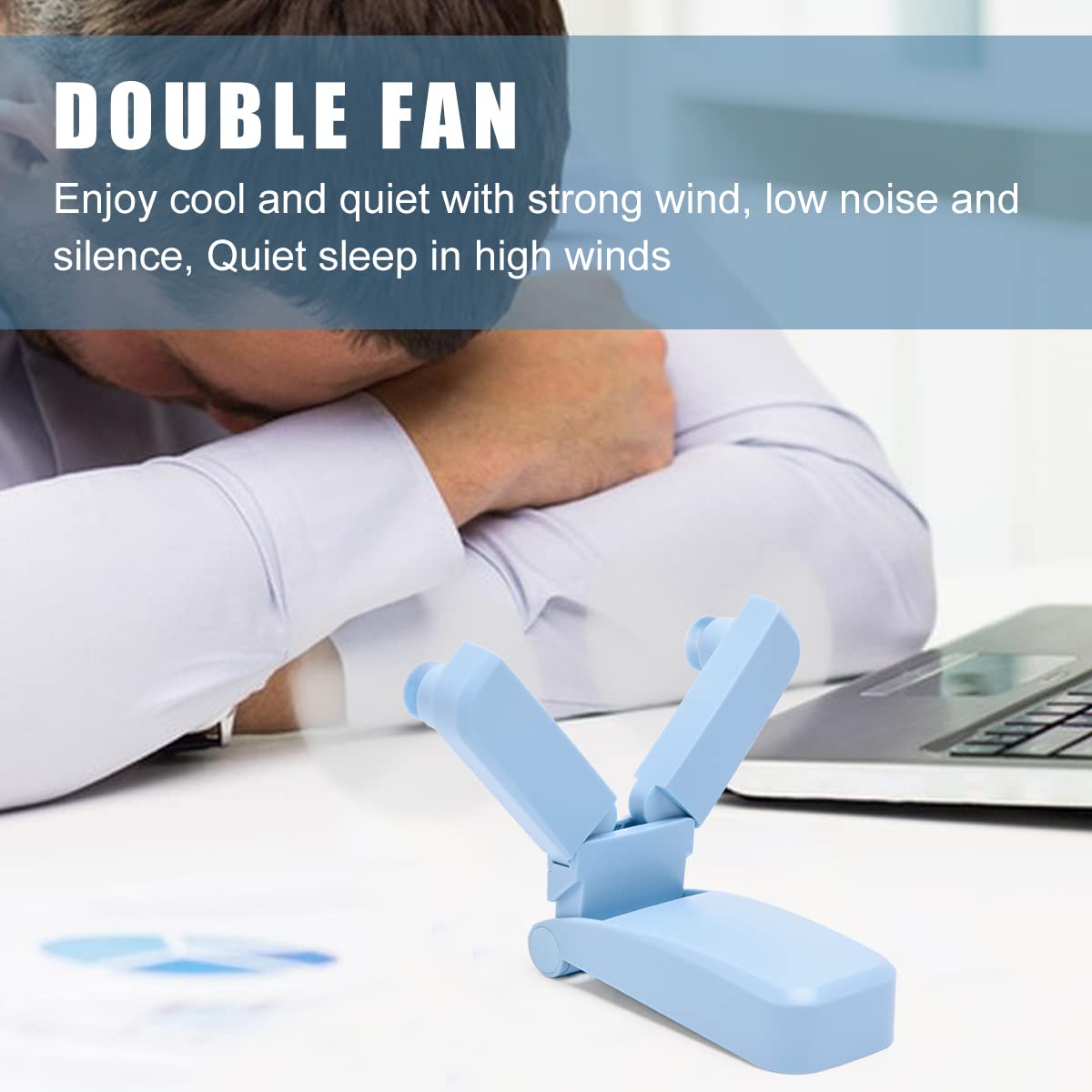 Portable Handheld Fan - USB Rechargeable Mini Personal Fan with Dual Head & 2 Speed Settings, Strong Breeze Cooling Fan for Women, Girls - Perfect for Outdoor, Travel, Office, Gym & Summer Activities (Blue)