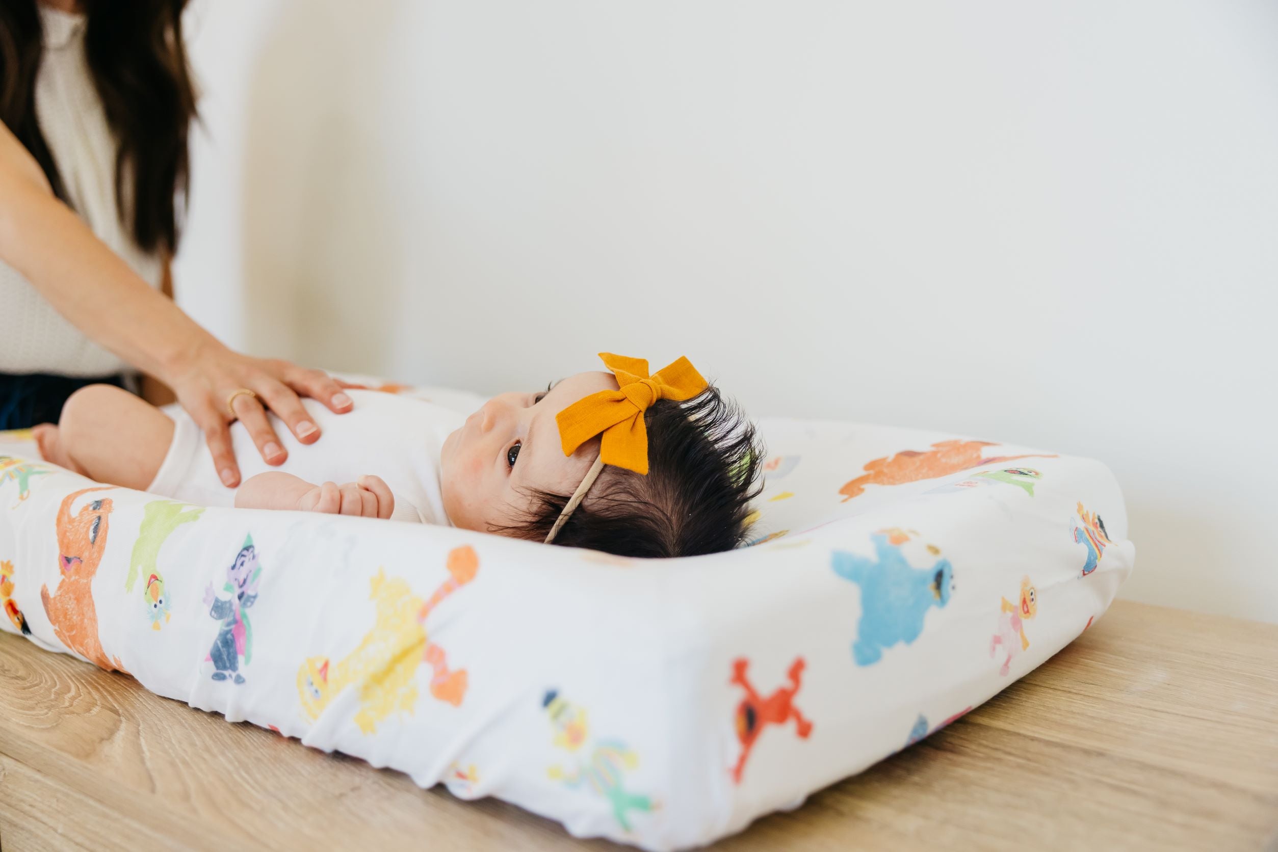 Premium Organic Cotton Knit Diaper Changing Pad Cover - Soft & Absorbent Baby Changing Mat for Nursery & Travel - Sesame Friends Design - Perfect for Newborns & Toddlers