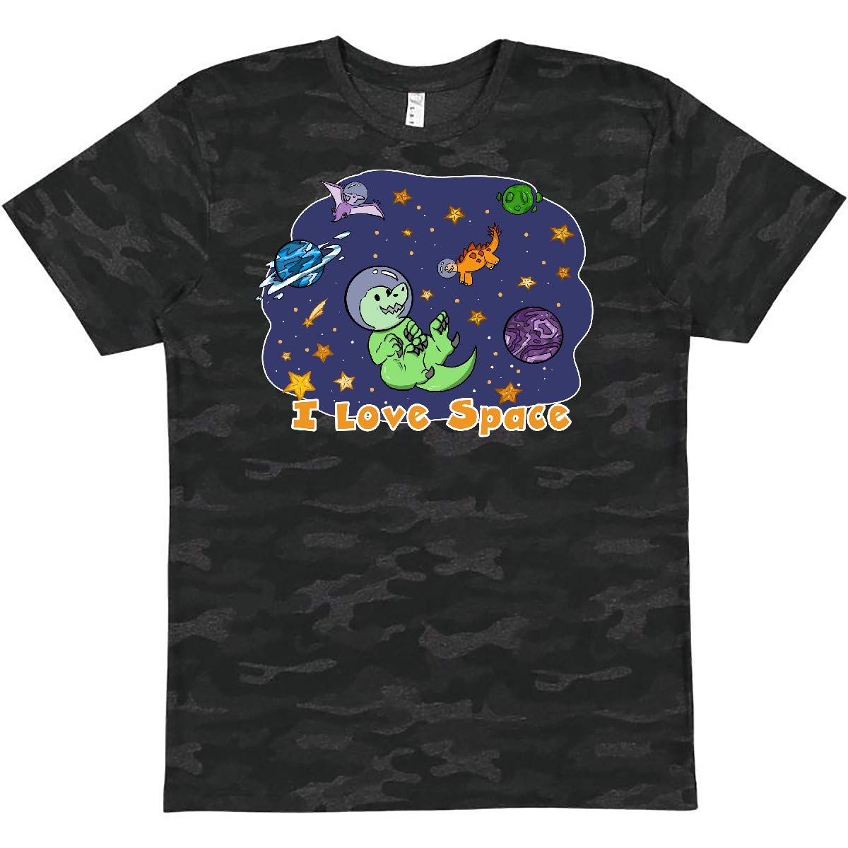 Inktastic I Love Space Cute Dinos and Planets Graphic T-Shirt - Fun Astronomy Themed Tee for Kids & Adults, Perfect for School, Casual Wear & Space Enthusiasts