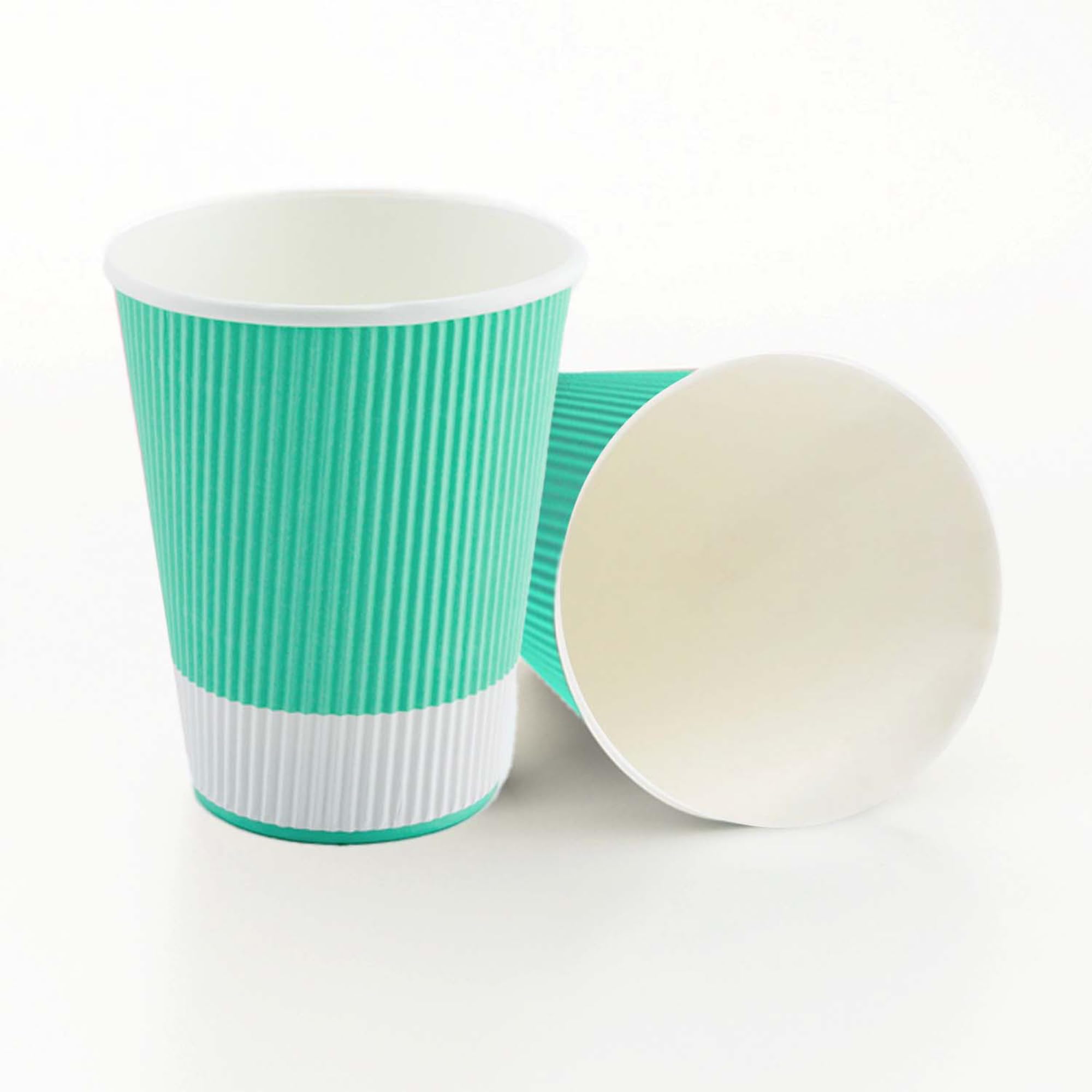 12oz Disposable Coffee Cups - 500 Pack Insulated Paper Hot Cups with Rolled Rim, Light Green Ripple Wall Design - Perfect for Coffee, Tea, Hot Chocolate - Ideal for Restaurants, Cafes, Offices & Events (Lids Sold Separately)