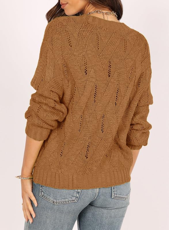 Dokotoo Women's Open Front Cardigan Sweater - Long Sleeve V-Neck Button Down Coat with Pockets | Lightweight Knit Wrap Cover Up for Casual Wear, Office, and Layering Outfits