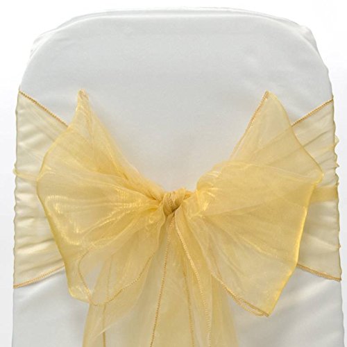 Elegant Gold Organza Chair Cover with Bow Sash - Perfect for Weddings, Banquets & Special Events - MDS 100 Decorative Chair Cover for Party Decorations