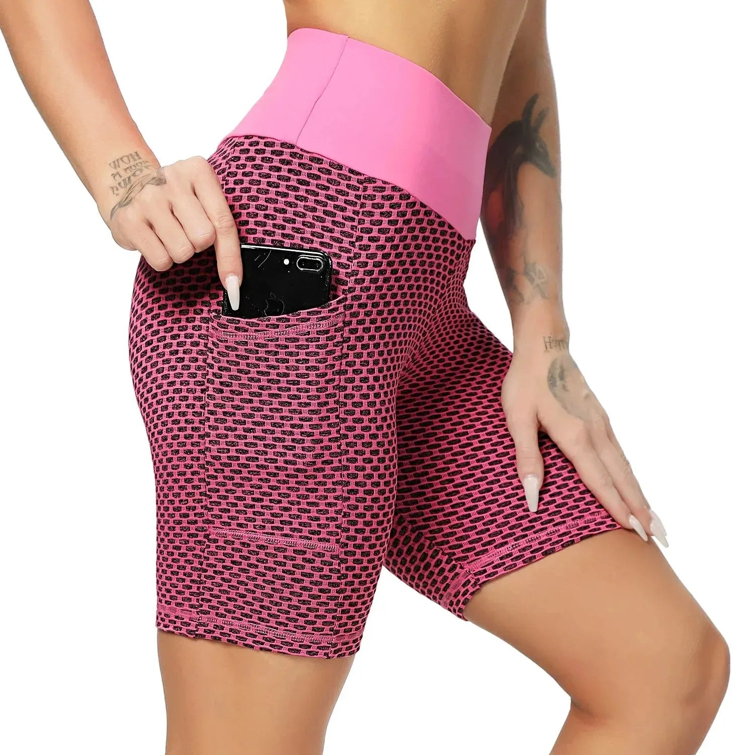 High Waist Seamless Yoga Shorts for Women - Tummy Control Workout Shorts with Pockets, Elastic Running & Gym Shorts - Perfect for Yoga, Fitness, Running & Lounge Wear