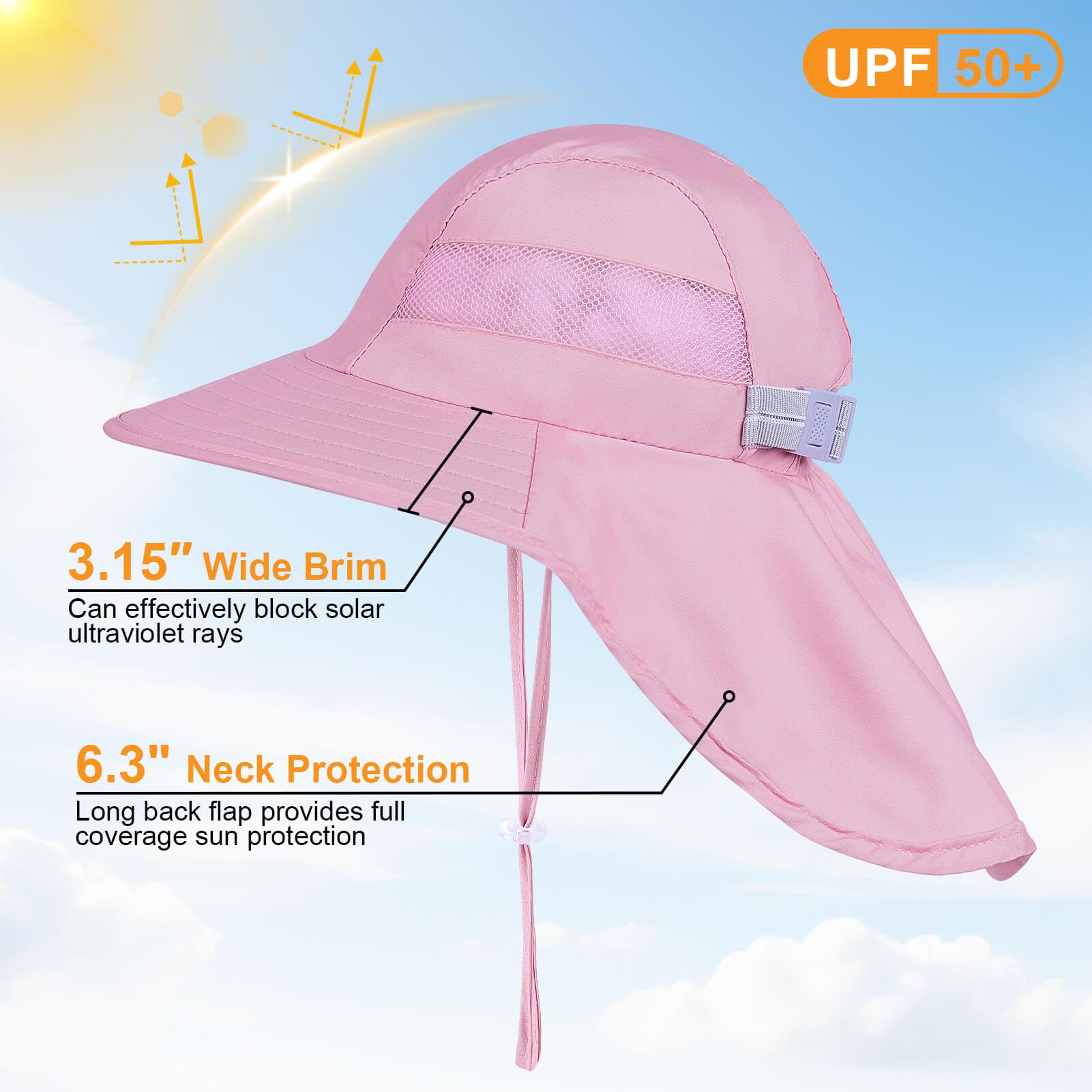 UV Protection Kids Sun Hat for Girls & Toddlers - Adjustable Beach Bucket Hat with Neck Flap for Summer, Travel & Fishing | Perfect for Outdoor Activities, Beach Trips and Pool Days