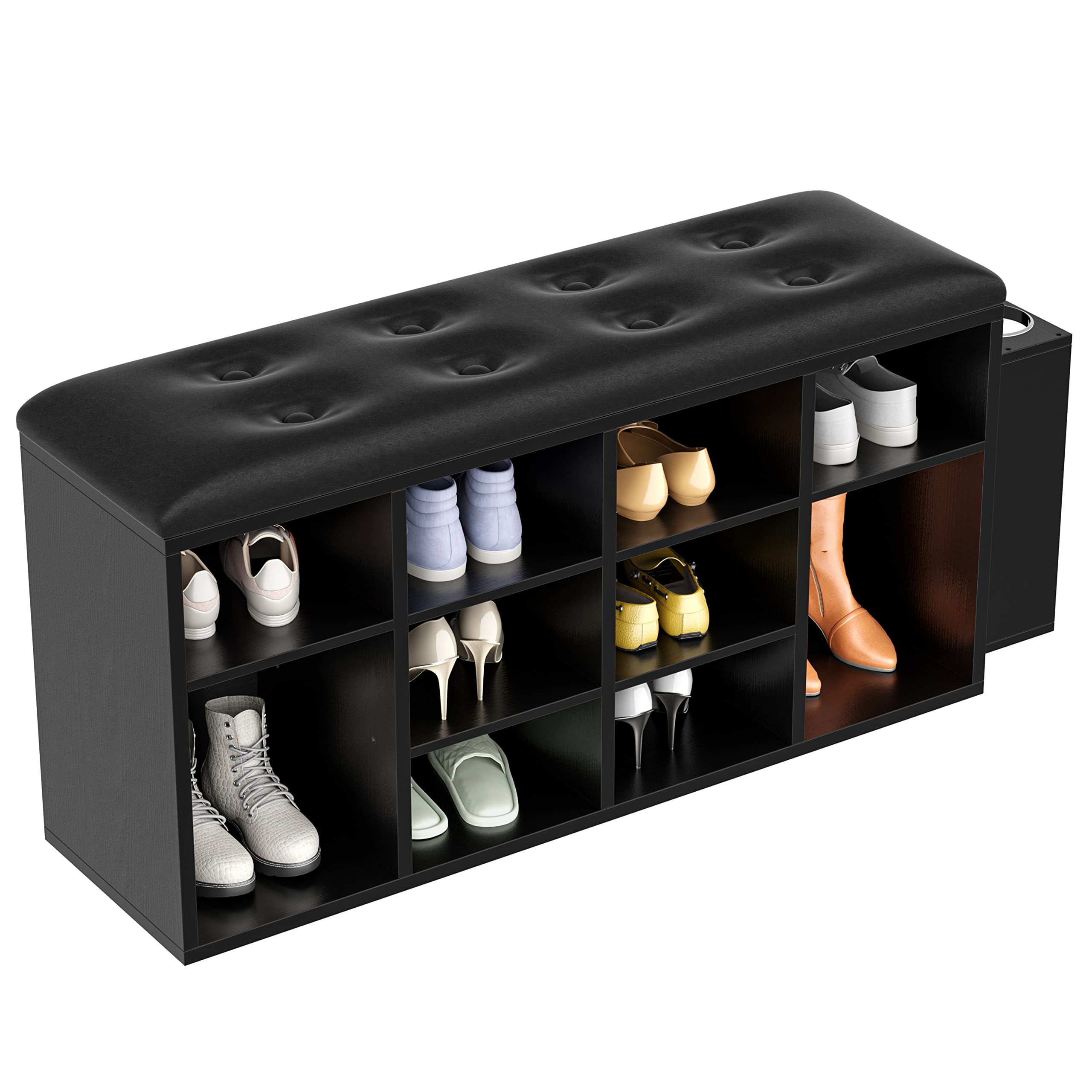 IRONCK 10-Cubby Shoe Storage Bench with Adjustable Shelves - PU Leather Entryway Organizer for Shoes, Hats & Accessories - Perfect for Living Room, Bedroom, Hallway & Mudroom Organization